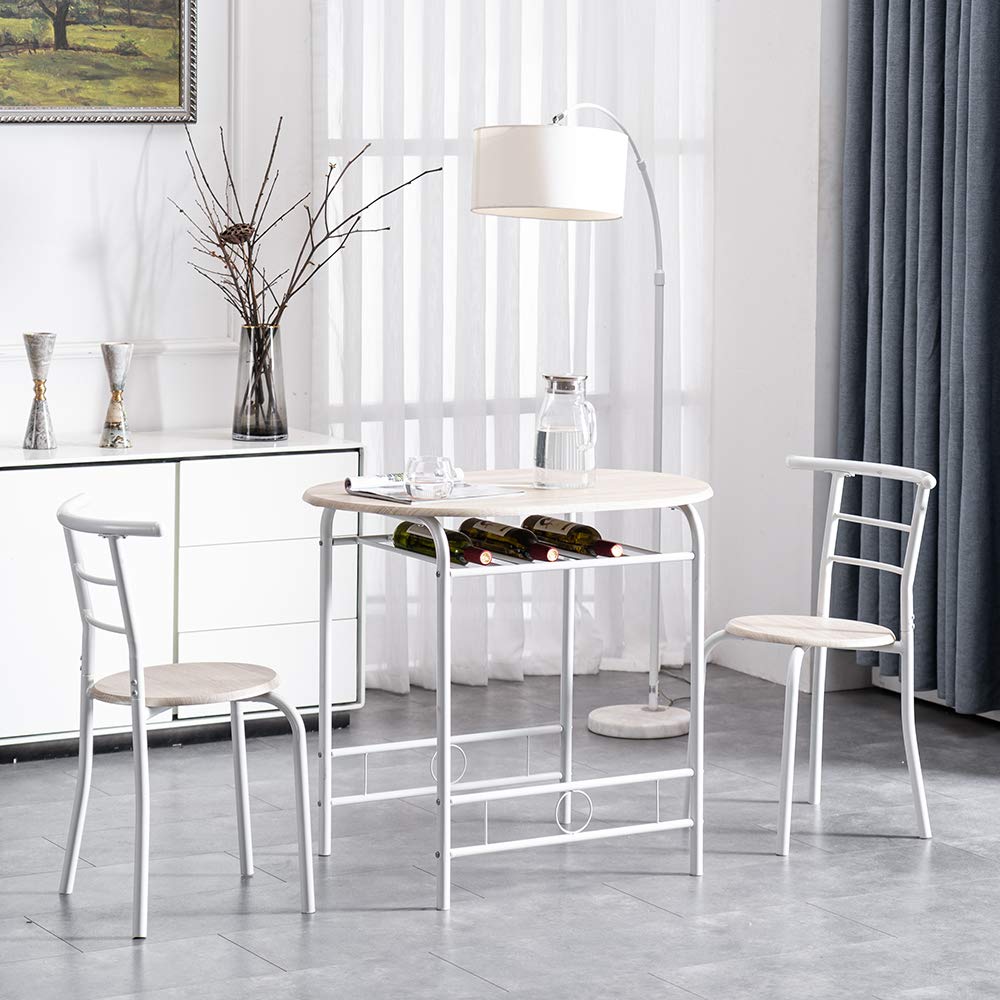3 Pcs Modern Wood Dining Table and Chairs Set with Two Stools, Contemporary White Kitchen Breakfast Table for Home, Office, or Small Spaces