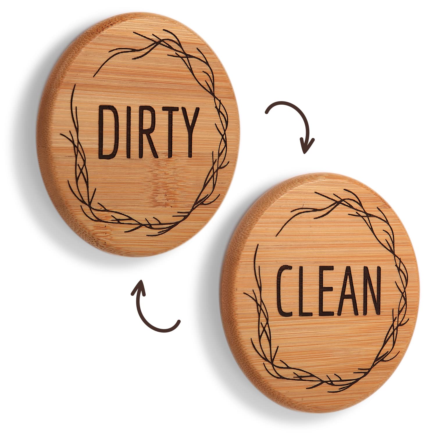 Bamboo Dishwasher Magnet Clean Dirty Sign - Eco-Friendly Dishwasher Indicator for Kitchen, Dishwasher Status Magnet for Home & Office Use