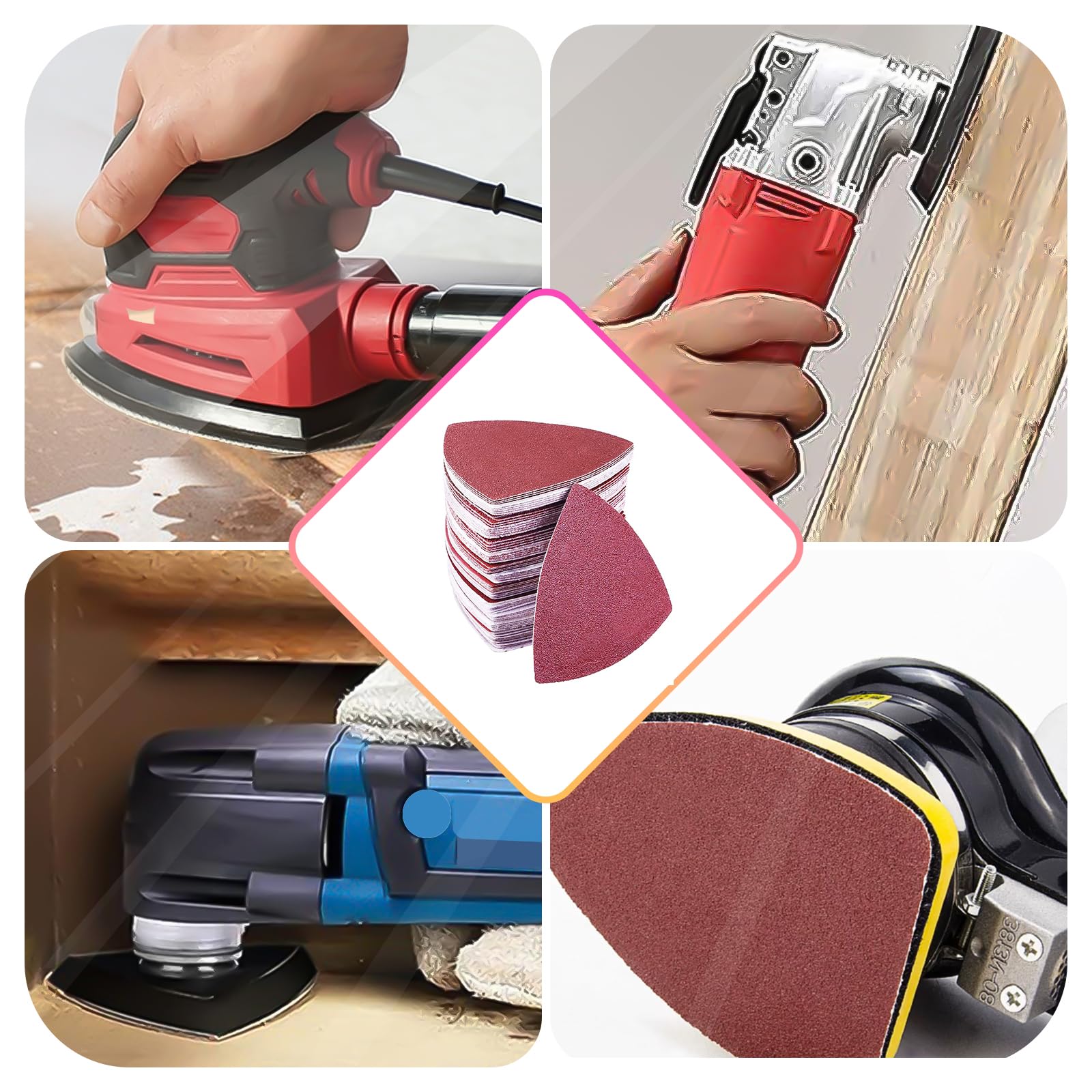 300pcs 80mm Triangular Sandpaper for 3-1/8 Inch Oscillating Multi Tool - 40/60/80/120/180/240 Grit Hook & Loop Sanding Pads - Perfect for Woodworking, Metal Polishing & DIY Home Projects