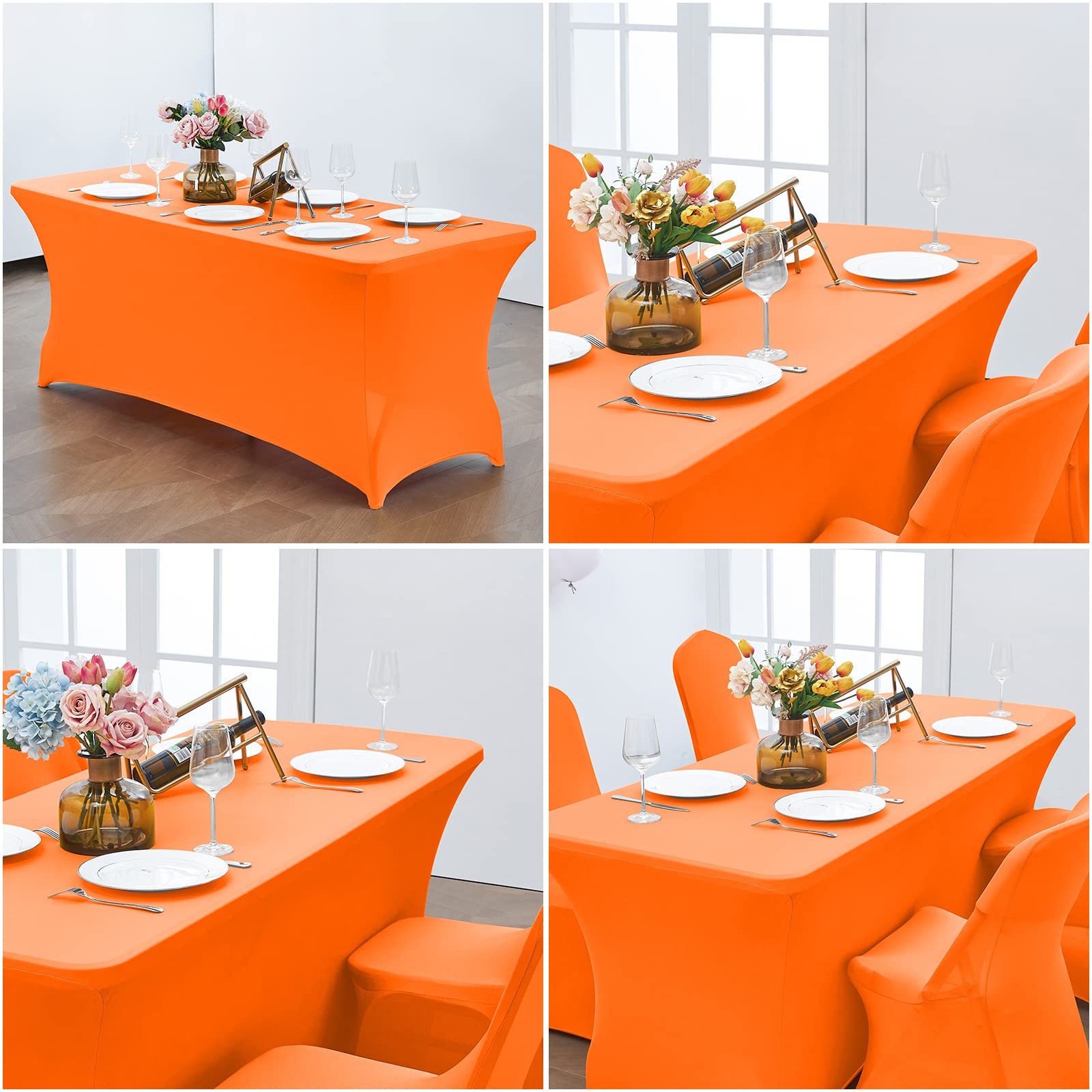 CWK 6FT Stretch Spandex Table Cover - Elastic Fitted Tablecloth for Rectangular & Folding Tables, Wrinkle Resistant & Durable Party Table Protector for Weddings, Banquets, Events (Light Orange) - Perfect for Indoor/Outdoor Dining, Buffets, and Special Occasions