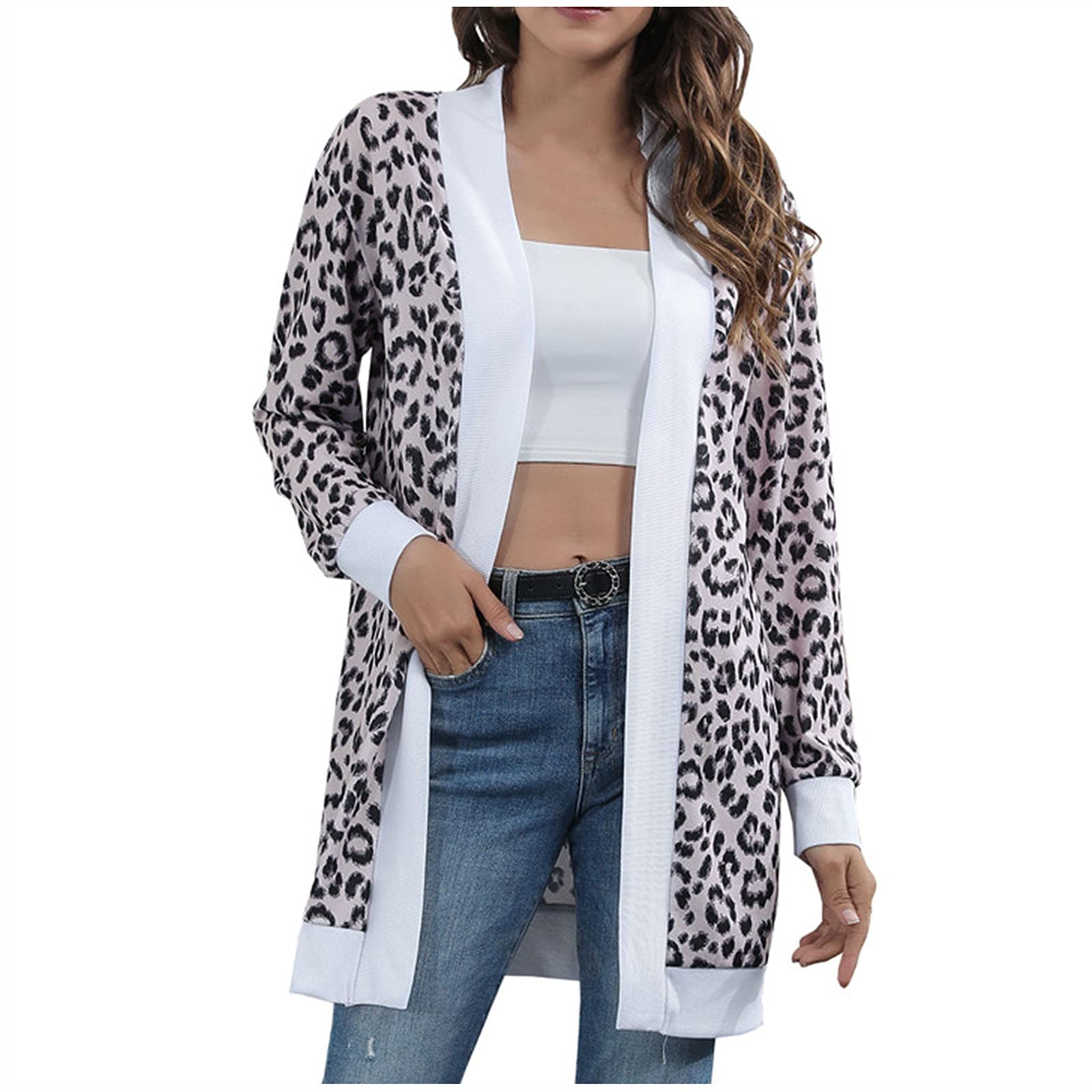Women's Casual Long Sleeve Leopard Print Open Stitch Cardigan - Stylish Spliced Coat for Fall & Winter | Perfect for Office, Date Night & Weekend Outings