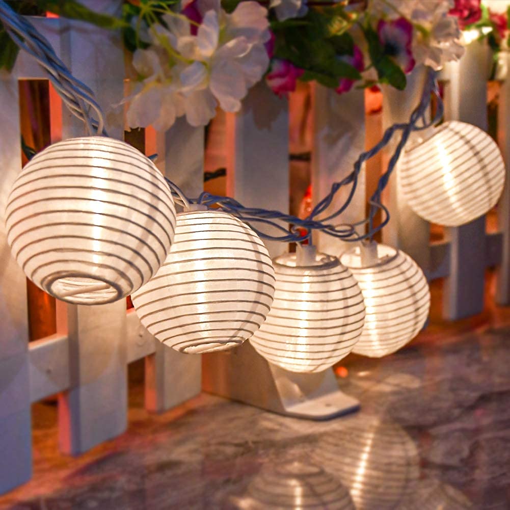 8.5Ft Outdoor White Lantern String Lights - 10 Mini Nylon Hanging Waterproof Fairy Lights for Patio, Bedroom, Wedding & Party Decor (White Wire) | Perfect for Garden, Backyard, Balcony & Indoor Festive Lighting