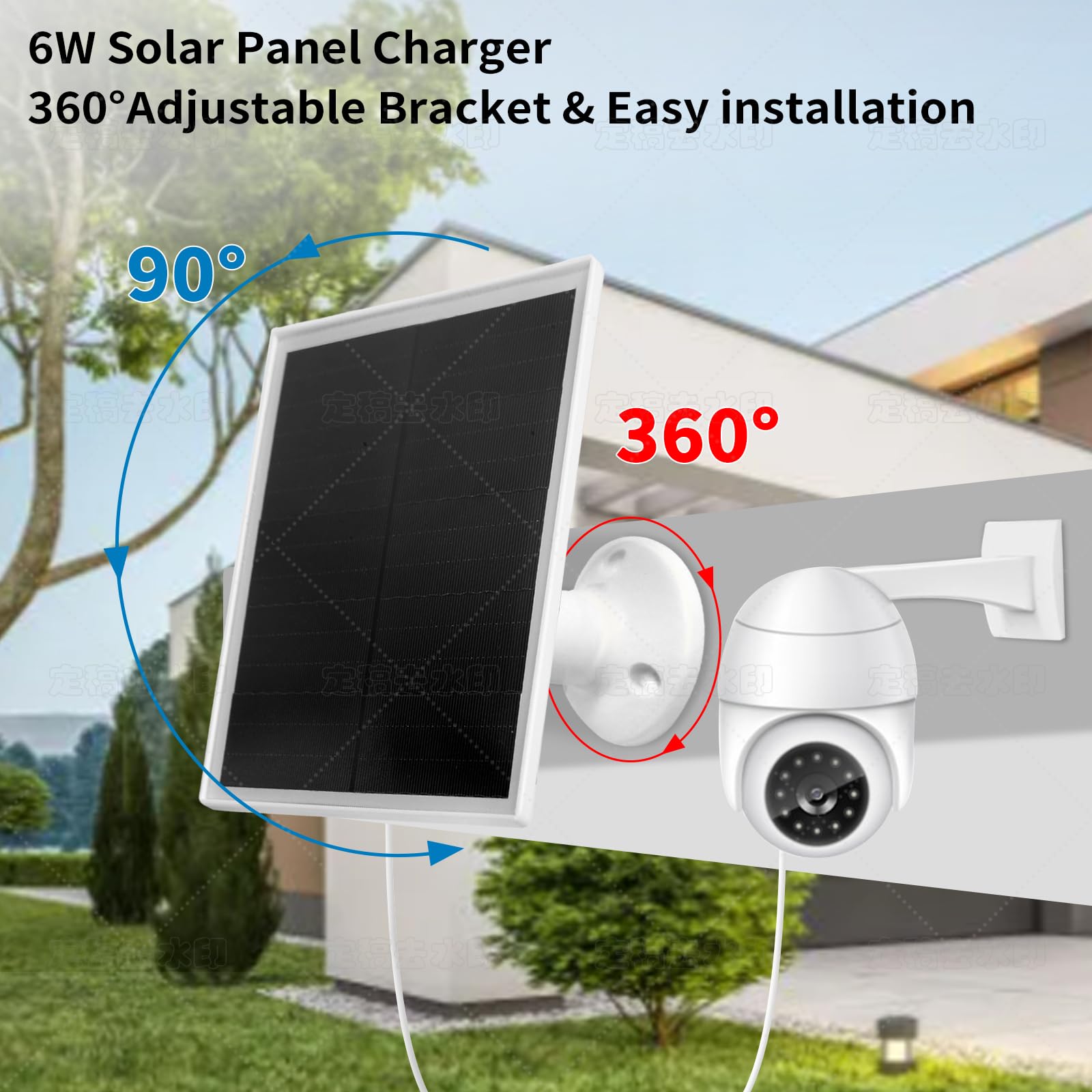 6W USB Solar Panel Charger for Security Cameras - IP66 Waterproof with Micro USB & USB-C Ports, 360° Adjustable Mount - Perfect for Outdoor Home Security, Trail Cameras, and Off-Grid Power Supply