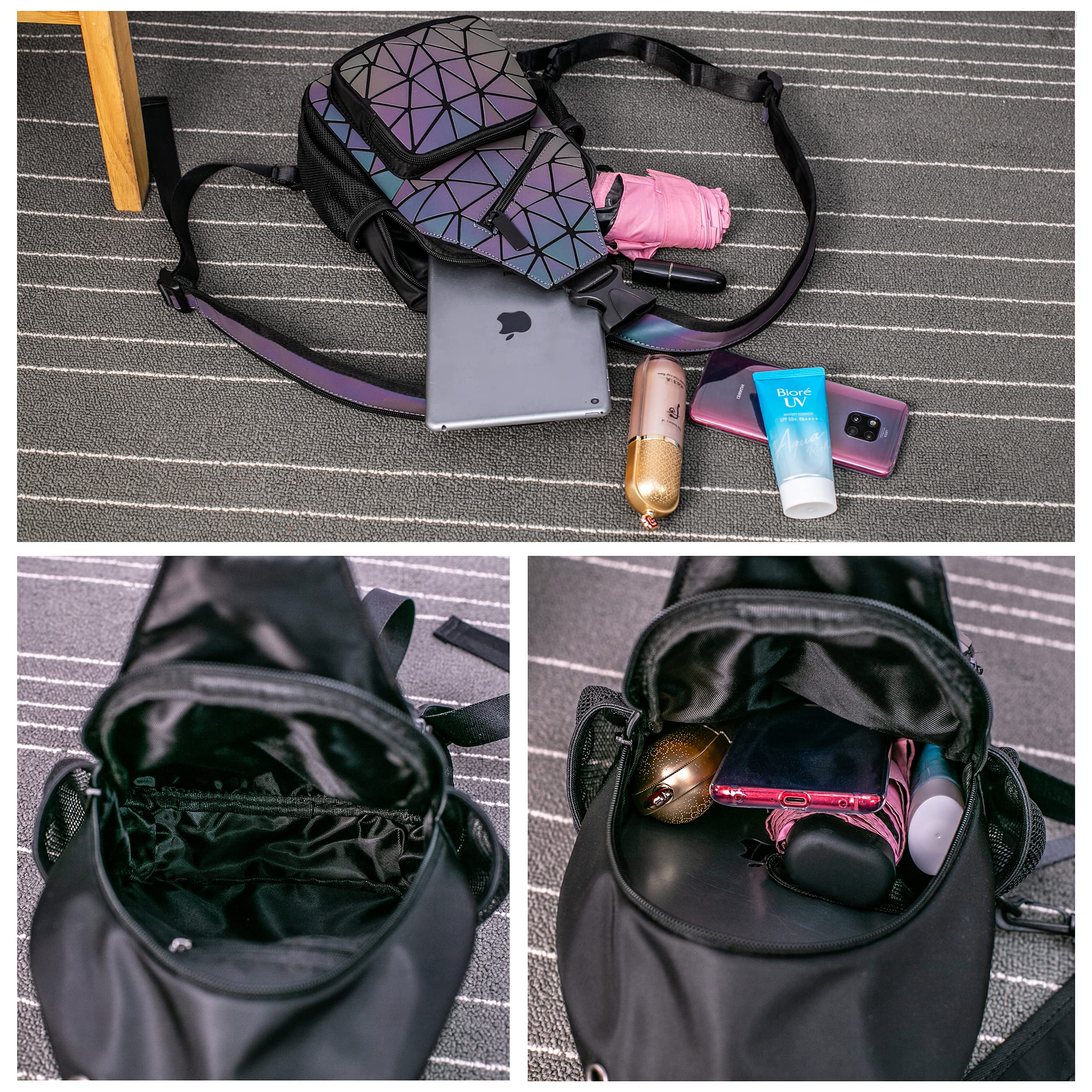 Luminous Geometric Backpack - Holographic Reflective Purse for Women, Night Out & Travel