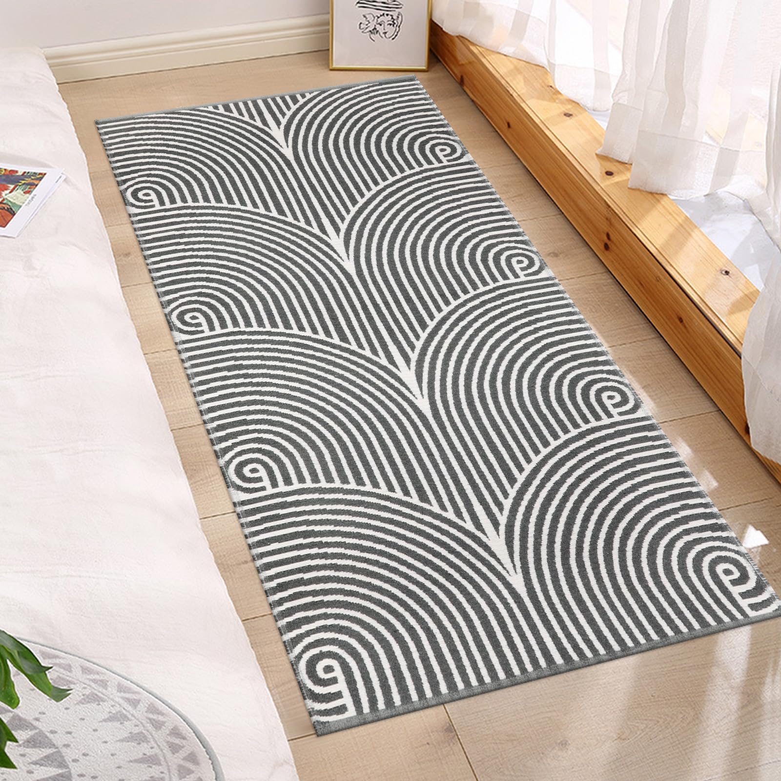 Tiffasea 2'x4.3' Machine Washable Cotton Woven Rug - Non-Slip Kitchen Runner, Bathroom Mat, Entryway Rug for Hallway, Laundry, Living Room & Bedroom - Indoor/Outdoor Floor Mat in Modern Gray Design