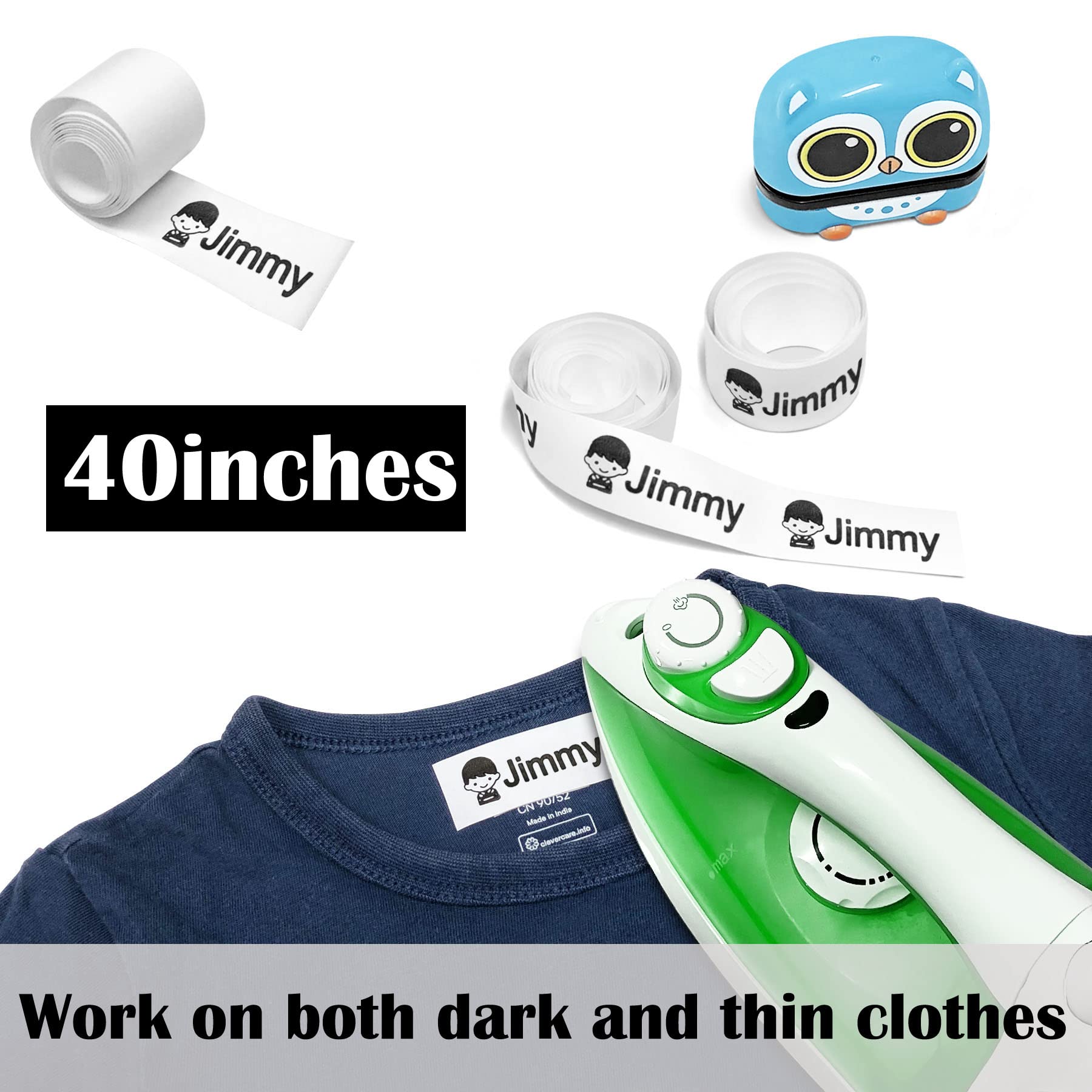 Personalized Kids Name Stamp for Clothing - Custom Washer & Dryer Safe Labels for Preschool, Daycare & Nursing Home - Cartoon Theme Green - Perfect for Organizing School Uniforms, Laundry & Belongings