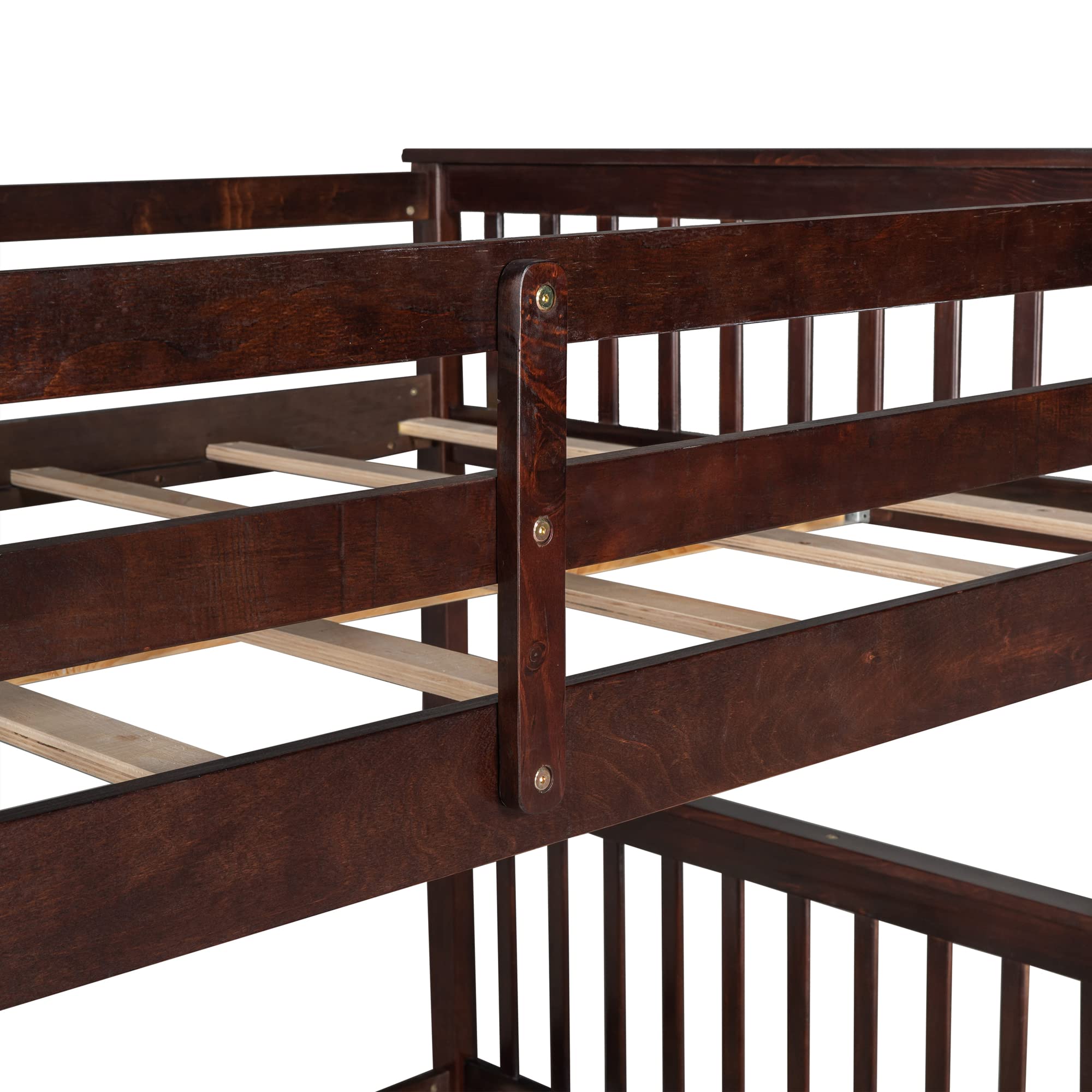 Harper & Bright Designs Full Bunk Beds with Storage Drawers - Solid Wood Detachable Full Over Full Bunk Bed Frame with Ladders & Safety Rail for Kids, Teens, Adults (Espresso) - Perfect for Small Bedrooms, Guest Rooms & Vacation Homes