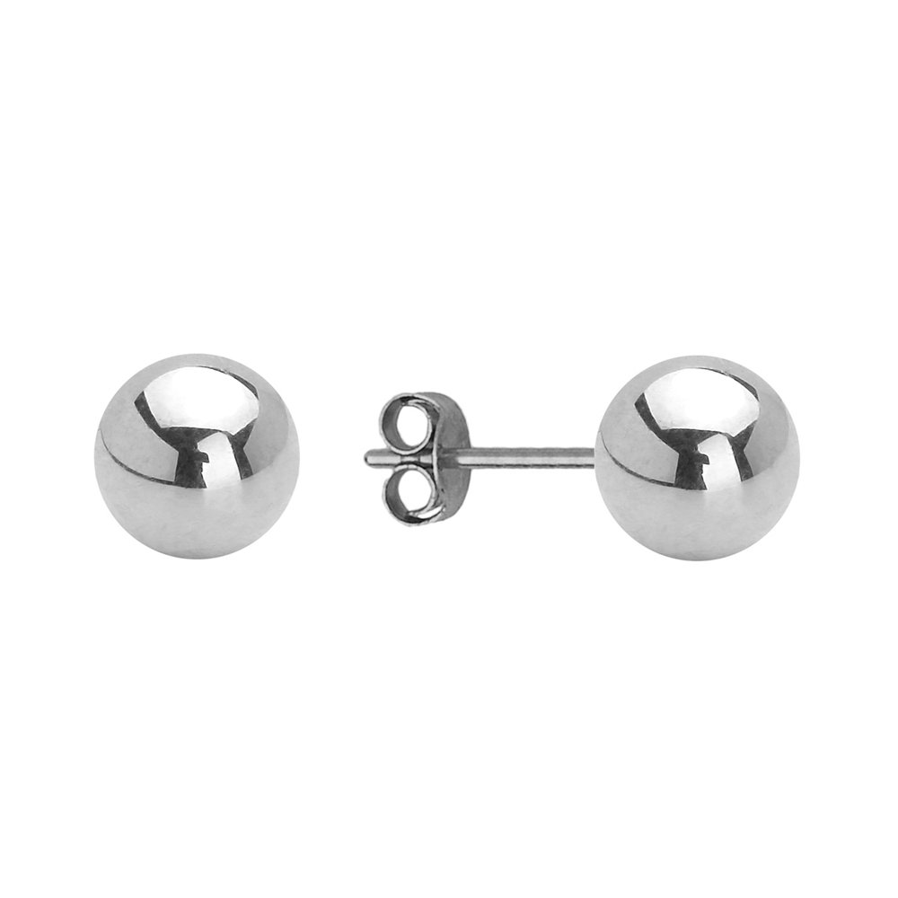 14K White Gold Hollow Ball Push Back Earrings for Girls - 2mm to 8mm Sizes - Hypoallergenic Kids Jewelry for School, Parties & Special Occasions
