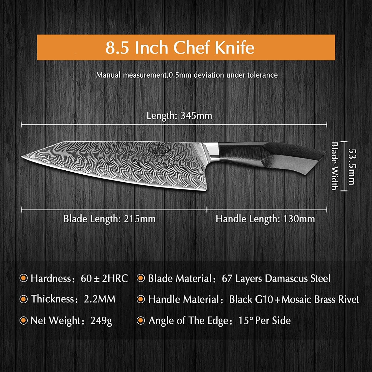 Premium 8.5 Inch Damascus Steel Chef Knife - Military Grade G10 Handle with Magnetic Sheath - Perfect for Professional Cooking, Outdoor Camping & Kitchen Gift