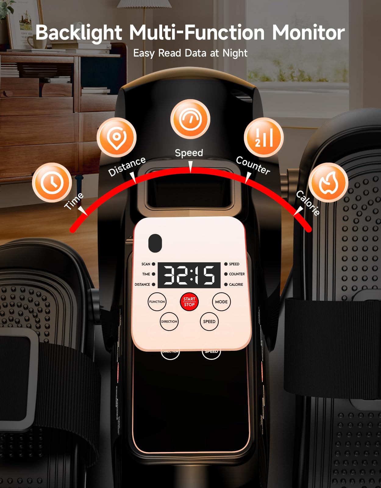 Under Desk Elliptical Machine - Quiet Portable Leg Exerciser for Seniors & Adults with LCD Display, Non-Slip Foot Straps, Remote Control & 12 Speed Levels | Home Office Workout Equipment for Sedentary Lifestyle