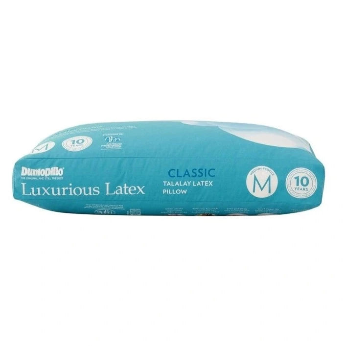 Dunlopillo Premium Latex Classic Medium Profile & Medium Feel Pillow - Supportive & Breathable for Side & Back Sleepers - Perfect for Home, Hotel & Travel Use