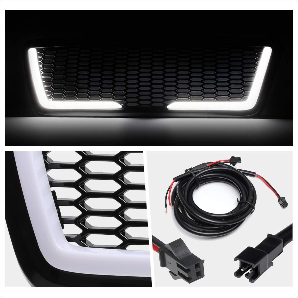 Honeycomb Mesh Front Bumper Grille with LED Lights for 2004-2008 Ford F150 - Black | Upgrade Your Truck's Style & Protection for Off-Road & Daily Driving