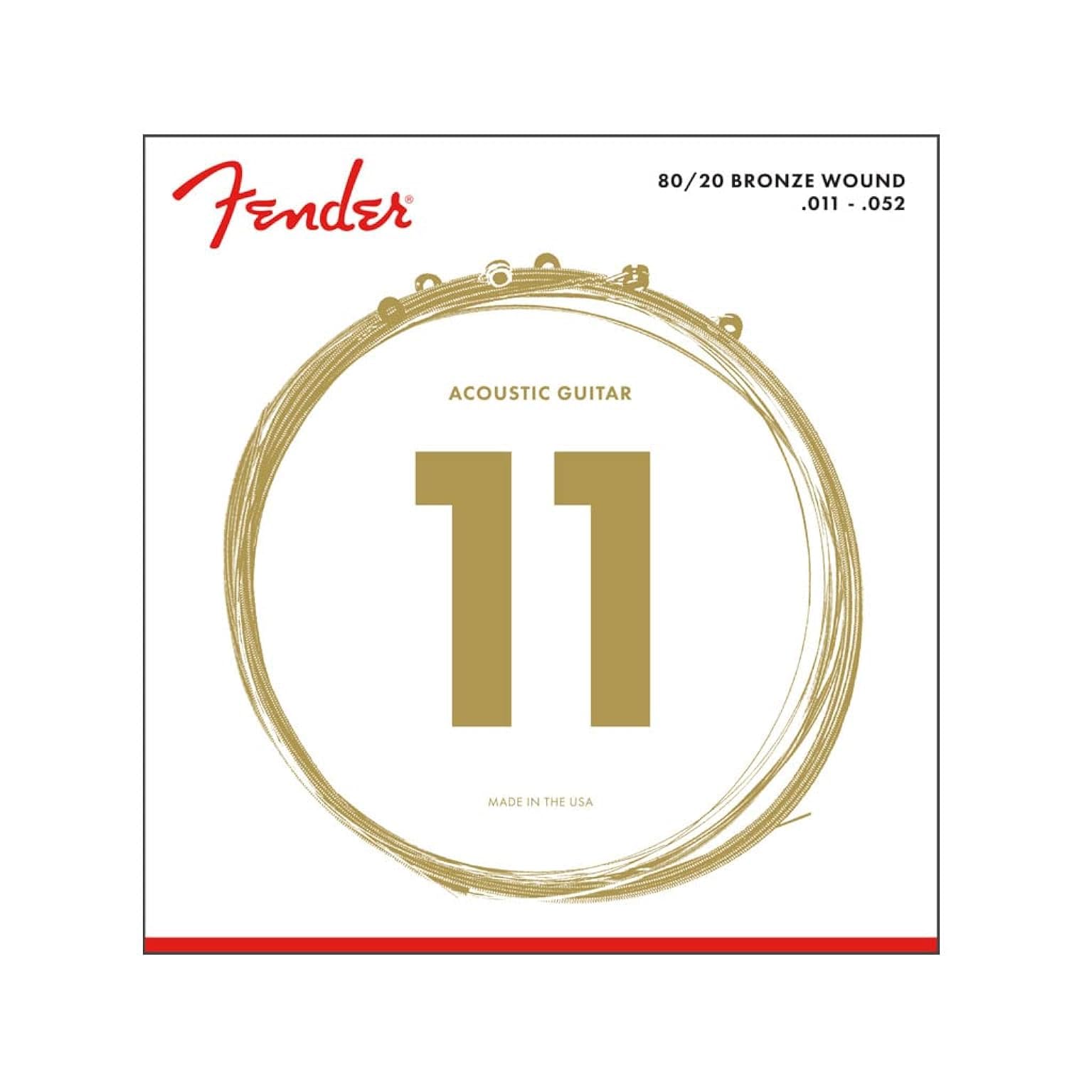 Fender 80/20 Bronze Acoustic Guitar Strings - Ball End, 70CL .011-.052 Gauge - Perfect for Folk, Country & Fingerstyle Playing