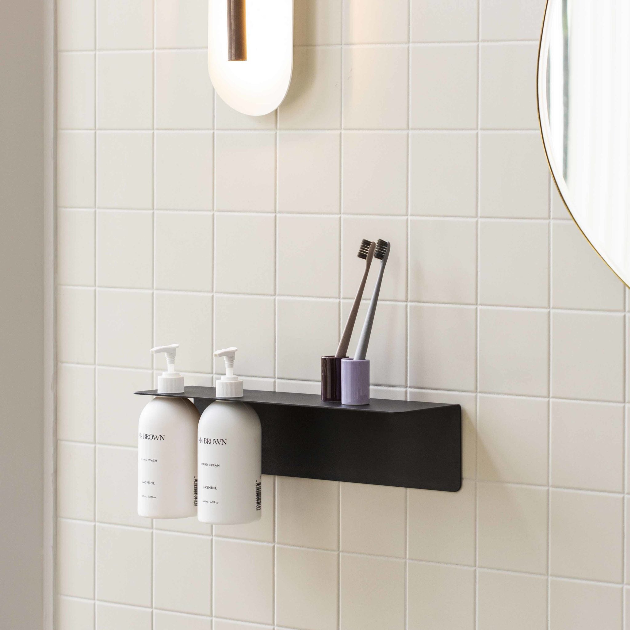 PRE ORDER DESIGNSTUFF Black Dual Soap Dispenser Holder - Wall Mounted Bathroom Organizer for Kitchen & Sink Countertop Storage
