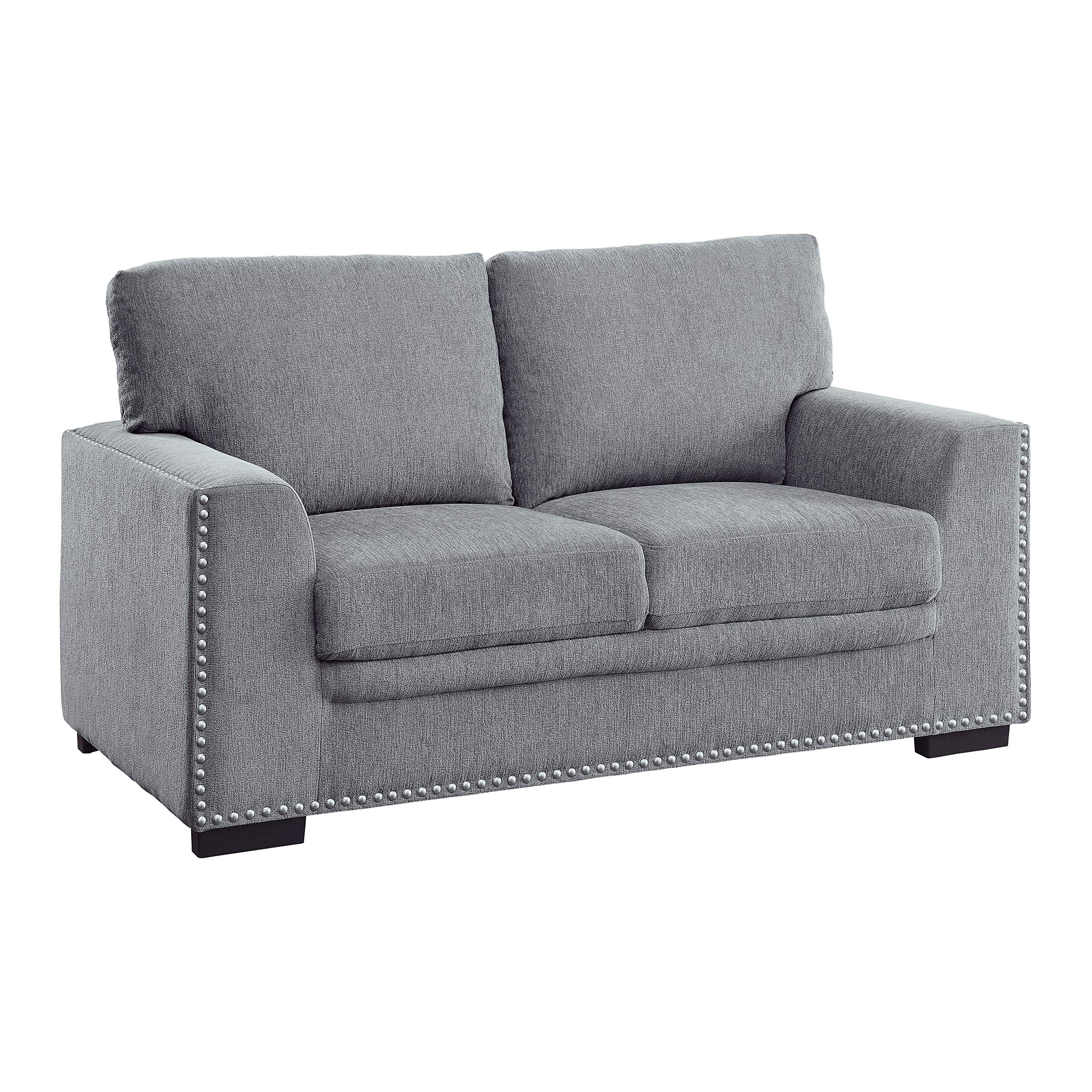 Lexicon Modern Chenille Sofa Couch - Solid Wood Frame with Nailhead Trim, 2-Seater Upholstered Living Room Furniture in Gray - Perfect for Small Spaces, Apartments & Cozy Home Decor