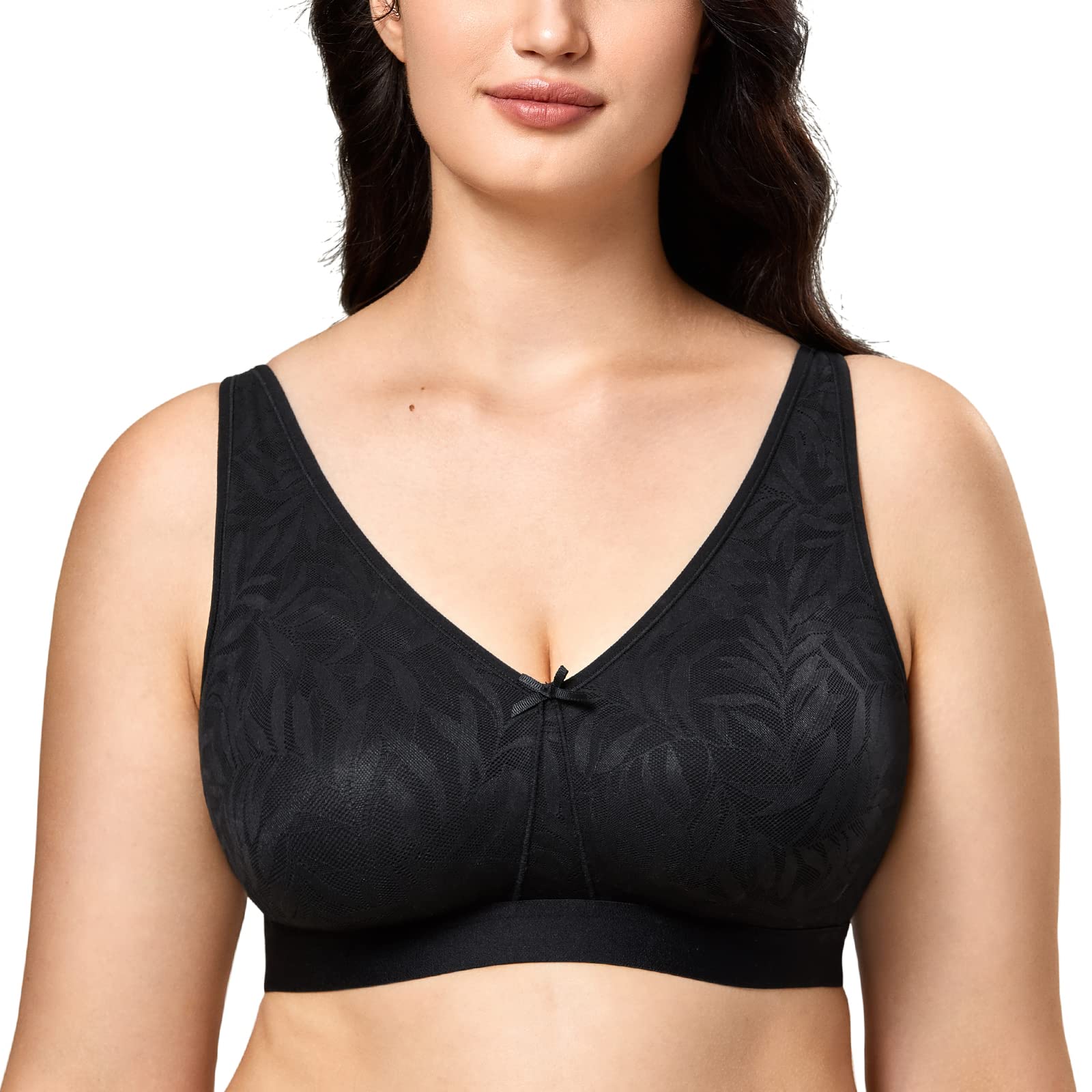 AISILIN Women's Wireless Full Coverage Bra - Plus Size Unlined Comfort Sleep Lace Bras for Everyday Wear & Lounge