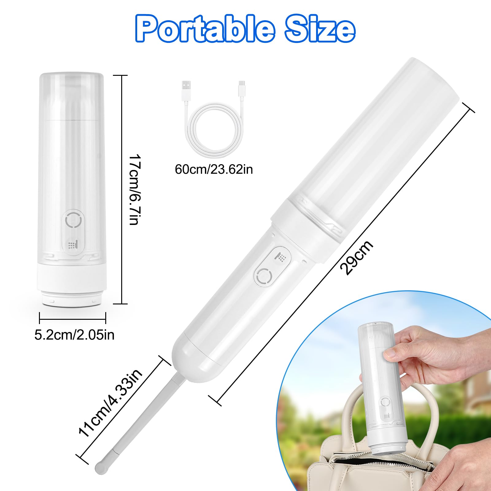 KissDate Portable Rechargeable Travel Bidet - Electric Handheld Bidet for Women & Men with 3 Adjustable Spray Levels, IPX7 Waterproof - Perfect for Personal Hygiene, Postpartum Care, Camping & Road Trips