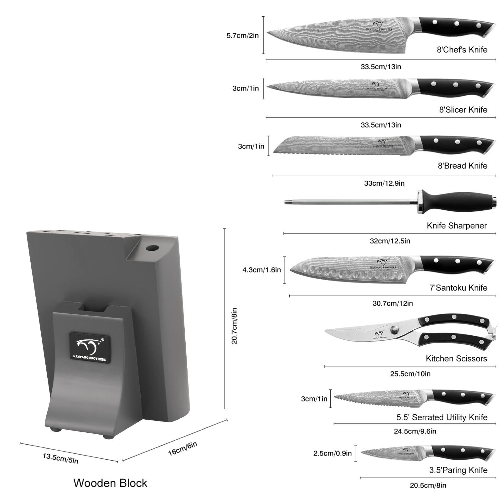 Premium 9-Piece Damascus Steel Knife Set with Block - Chef Knives, Sharpener & Shears - Ergonomic ABS Handle for Professional Cooking - Perfect for Home Chefs & Culinary Enthusiasts - Ideal for Meat Cutting, Vegetable Prep & Kitchen Tasks