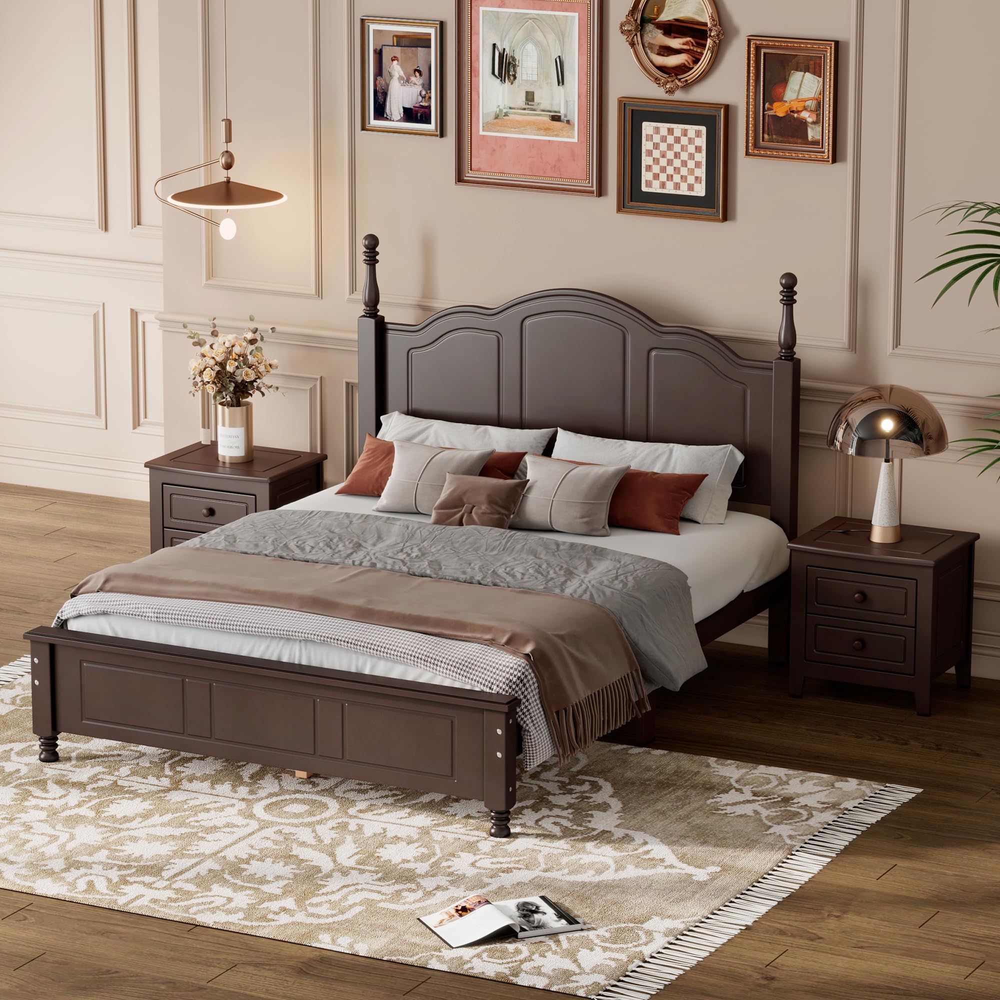 Harper & Bright Designs 3-Piece Full Size Wooden Bedroom Set with Platform Bed Frame & 2 Nightstands - Dark Walnut - Perfect for Kids, Teens & Adults Bedrooms, Guest Rooms & Dorm Decor