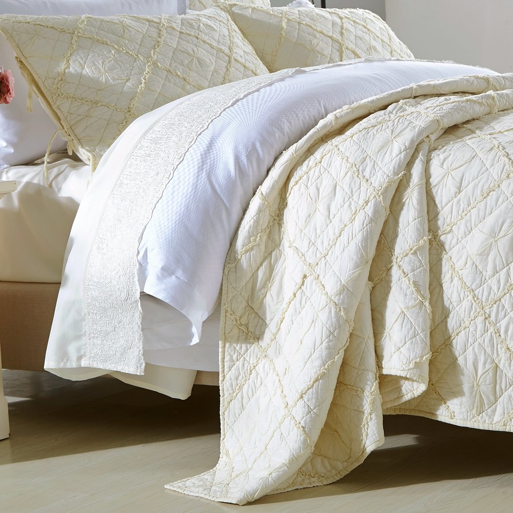 Luxury Calla Angel Diamond Applique Pure Cotton Voile Quilt King Size Ivory - Elegant Bedding for Master Bedroom, Guest Room & Hotel Decor