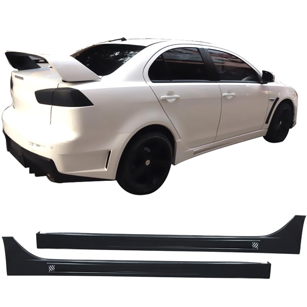 IKON MOTORSPORTS FQ Style PP Black Side Skirts for 2008-2015 Mitsubishi Lancer - Side Bottom Line Extension - Perfect for Car Enthusiasts & Street Racing Upgrades