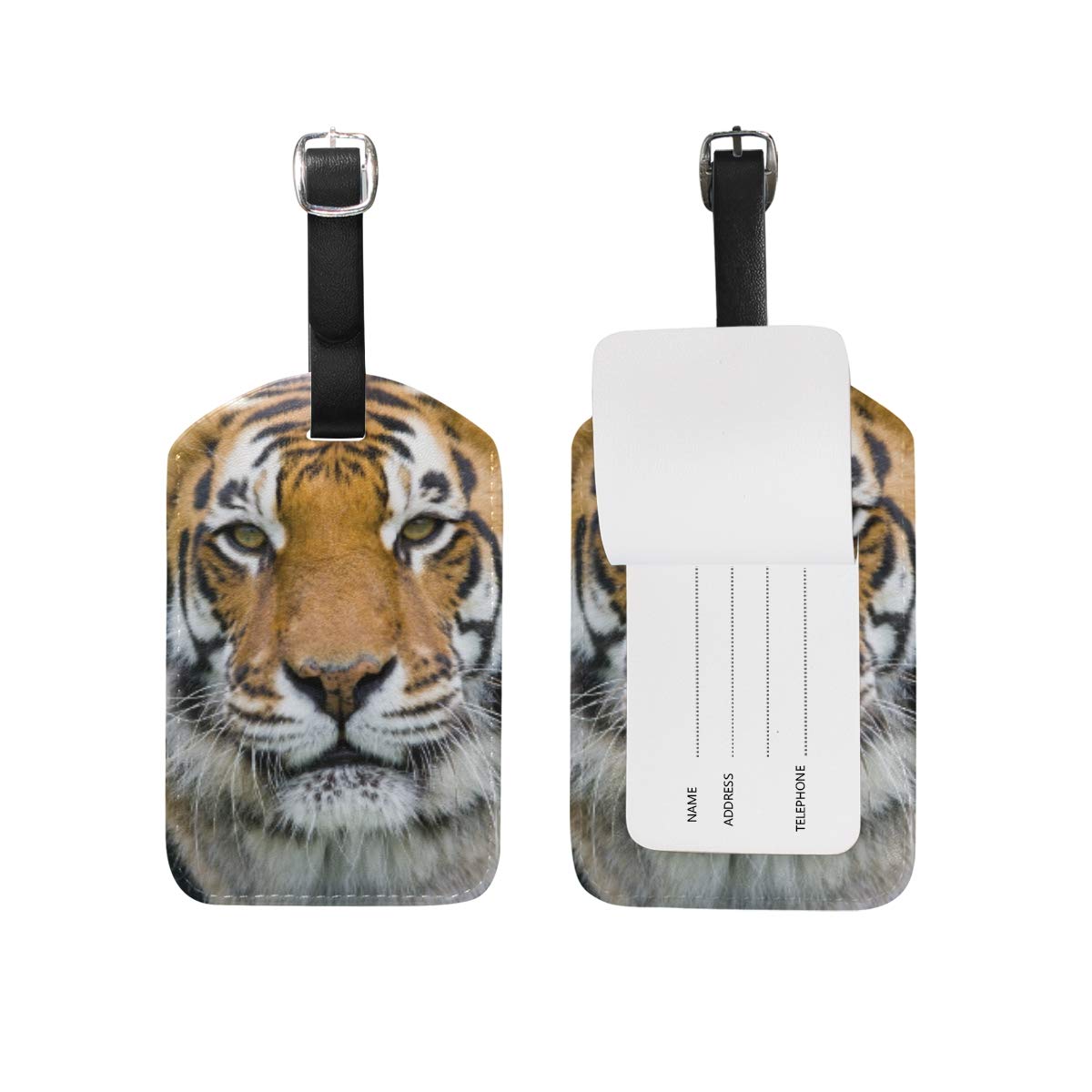 Durable PU Leather Tiger Luggage Tag - Personalized Travel Suitcase Label for Bags & Backpacks (1 Piece) - Perfect for Airports, Vacations & Business Trips