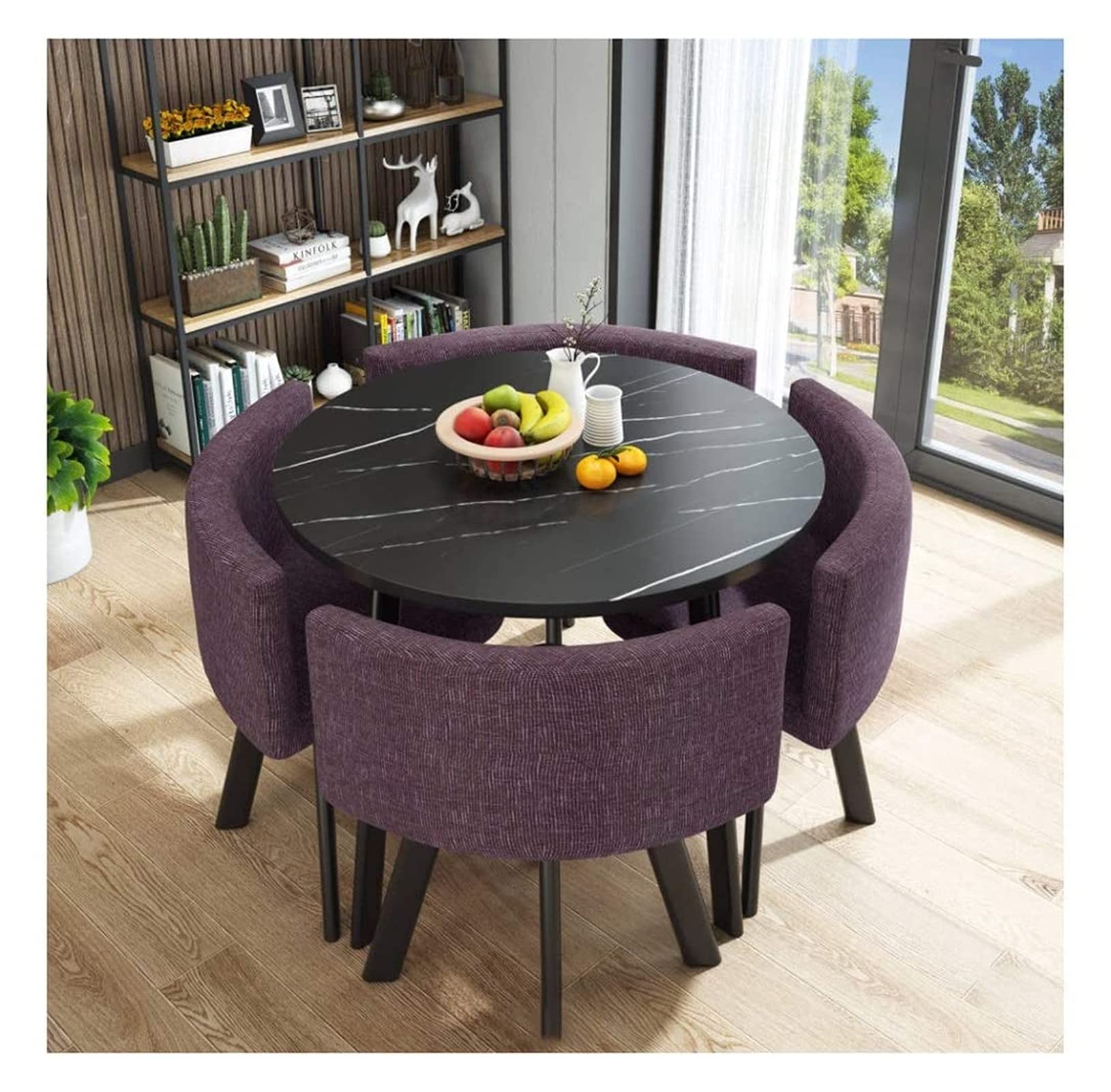 Modern Round Dining Table and Chairs Set - Purple Kitchen Furniture for Home, Office Lounge, Reception Area & Milk Tea Shop | Perfect for Family Meals, Business Meetings & Cafe Dining