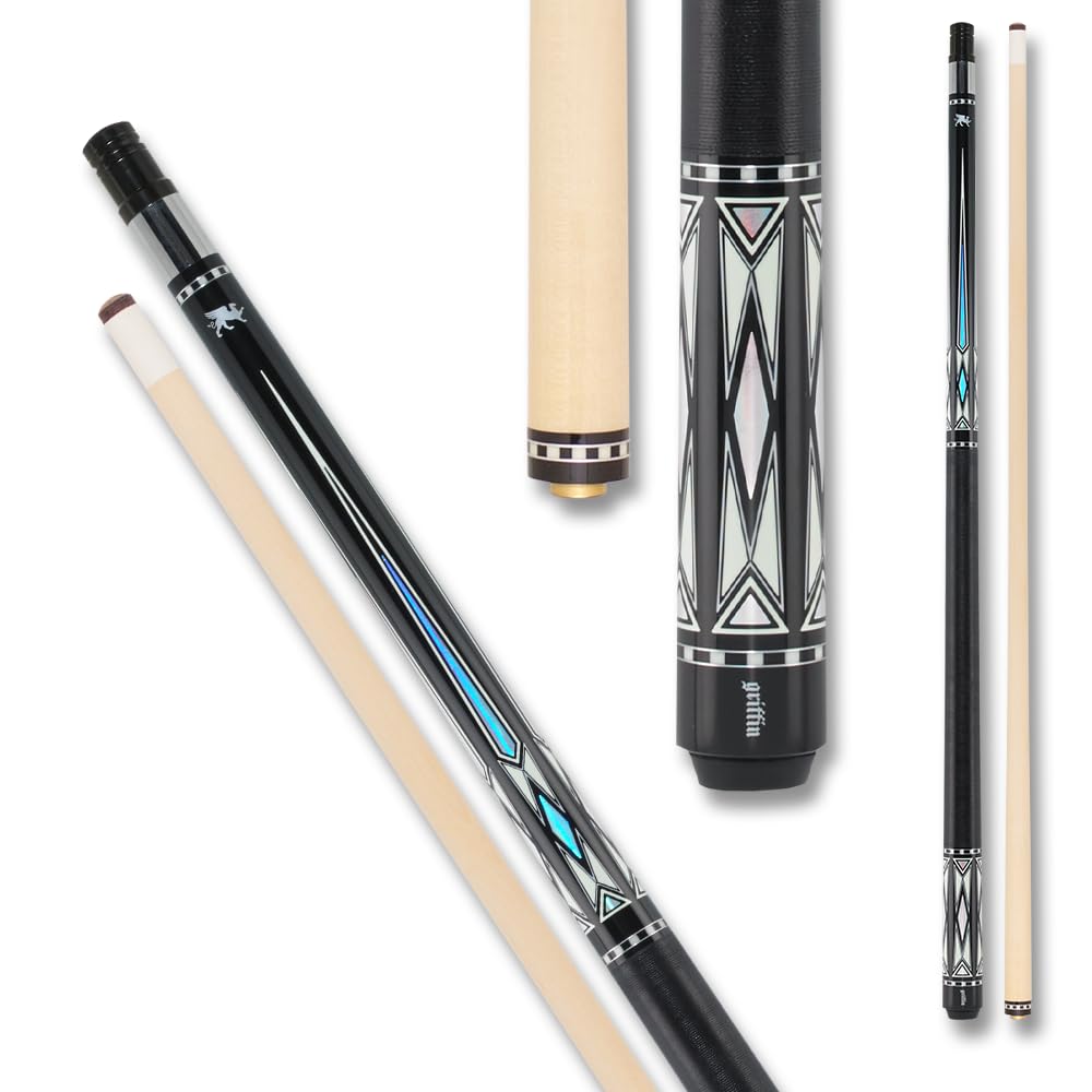 Premium Griffin GR40 Pool Cue - Jet Black with Elegant Overlaid Points for Professional Billiards & Tournament Play