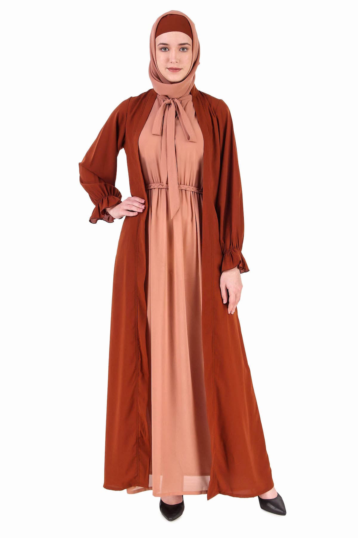 Elegant Dual-Tone Long Shrug Abaya for Women - Modest Islamic Fashion Cover-Up for Prayer, Mosque, and Special Occasions