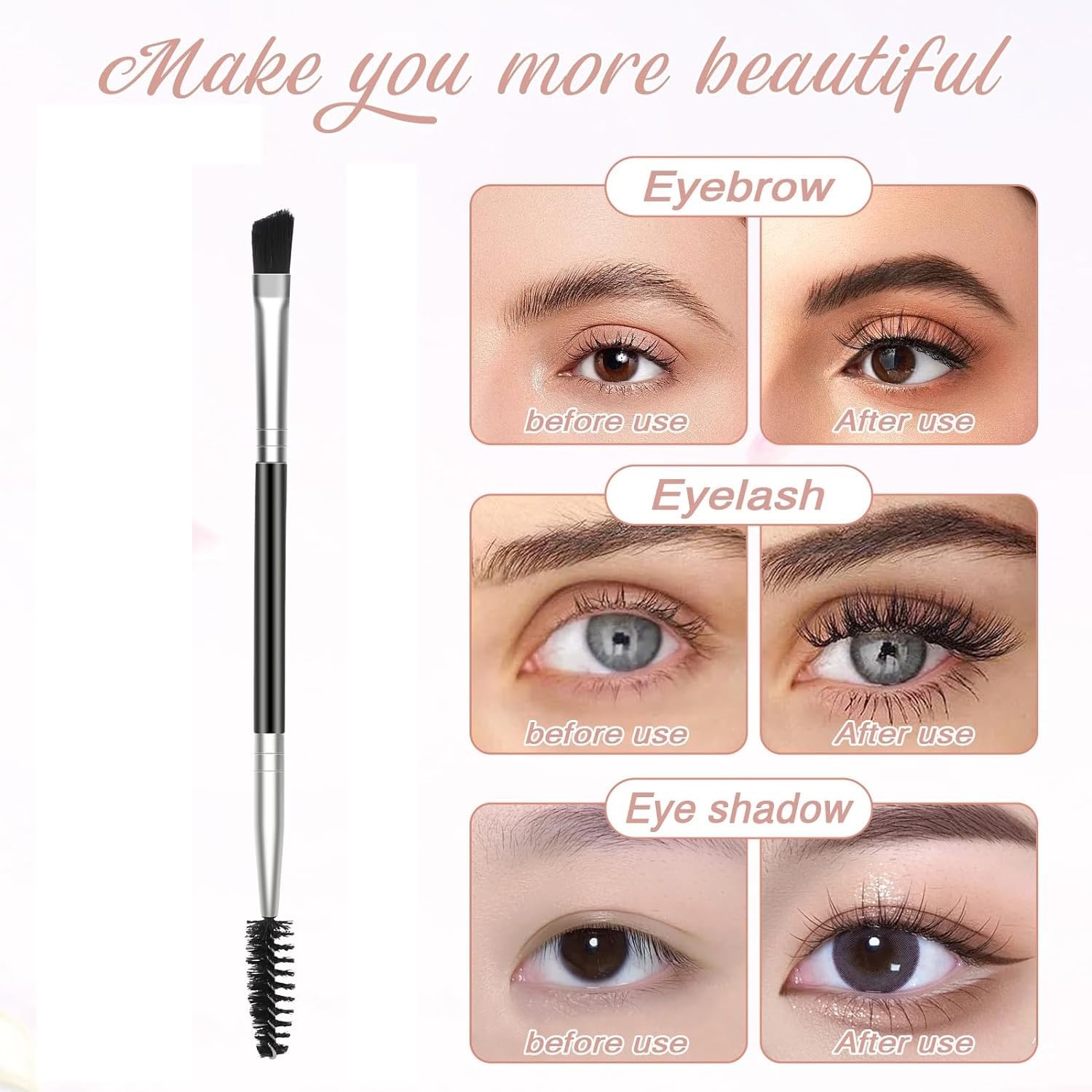 Double Ended Eyebrow Brush & Spoolie - Angled Brow Brush for Precision Application & Blending of Eyebrow Powders, Waxes & Gels - Professional Makeup Tool for Perfect Brows - Ideal for Home, Travel & Salon Use