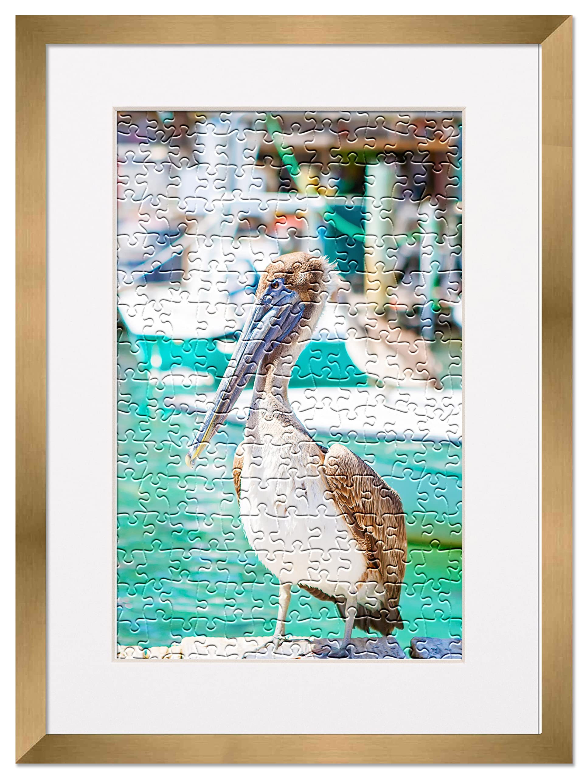 Poster Palooza 26x38 Jigsaw Puzzle Frame Kit - Includes Puzzle Glue Sheets, Bronze Wood Frame with White Mat, UV Acrylic & Hanging Hardware | Perfect for Displaying Completed Puzzles in Living Rooms, Offices & Game Rooms