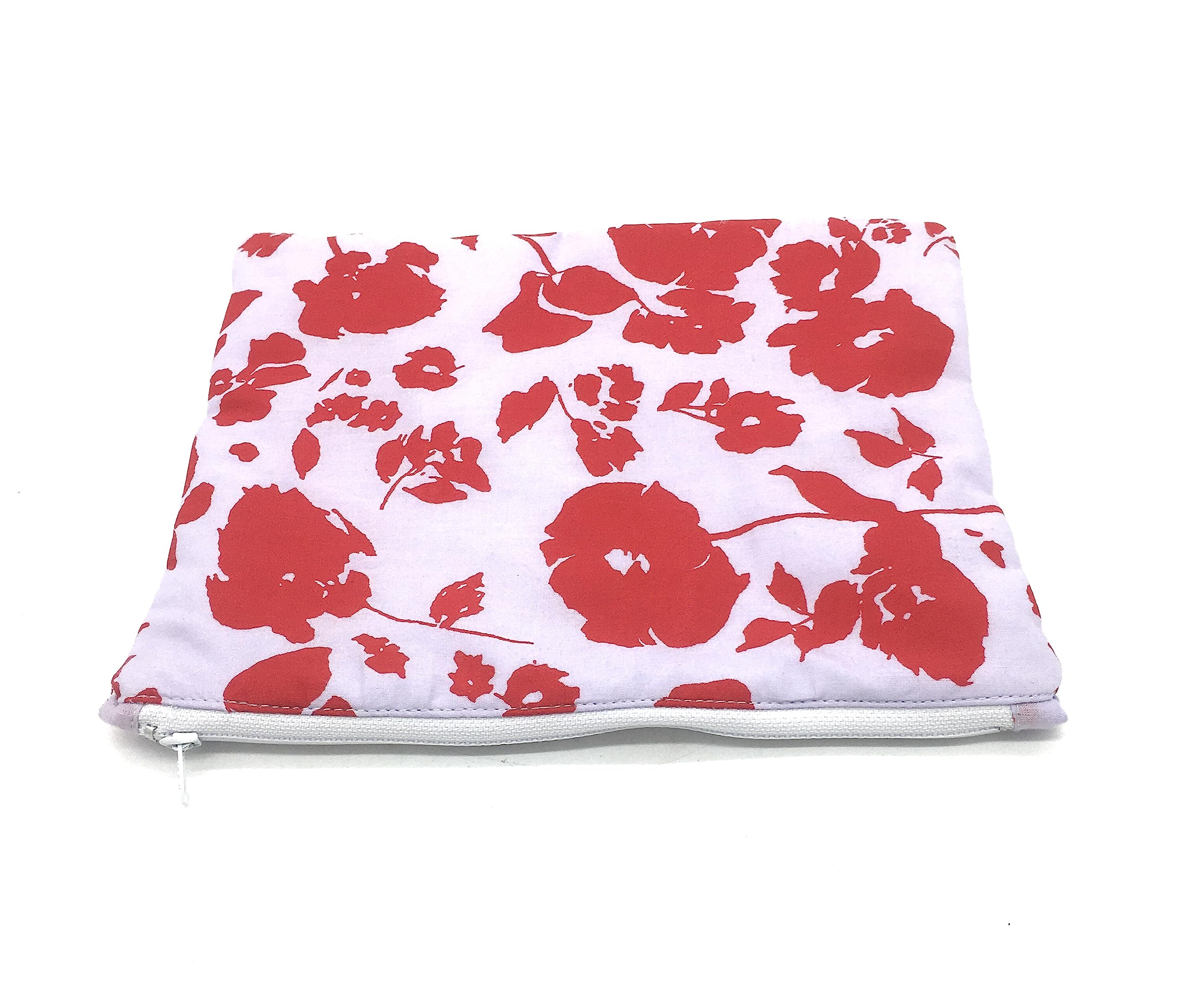 Master Piece Crafts Red and White Floral Cotton Pouch - Cosmetic Makeup Bag, Multi-Function Travel Organizer, Toiletry Bag with Zipper - Perfect for Beach Vacations, Gym Essentials & Daily Storage