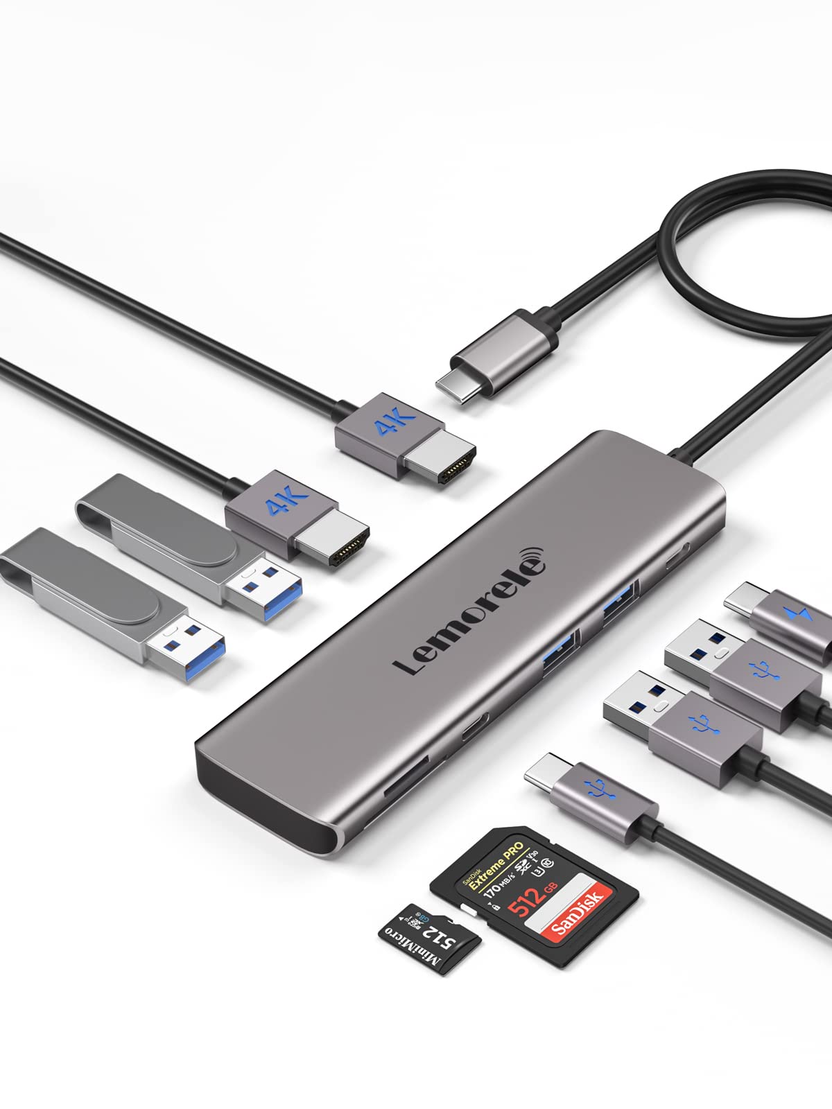 Lemorele 10-in-1 USB C Docking Station - Dual HDMI, 100W PD, USB 3.0 for Dell/Lenovo - Perfect for Office & Gaming Setup