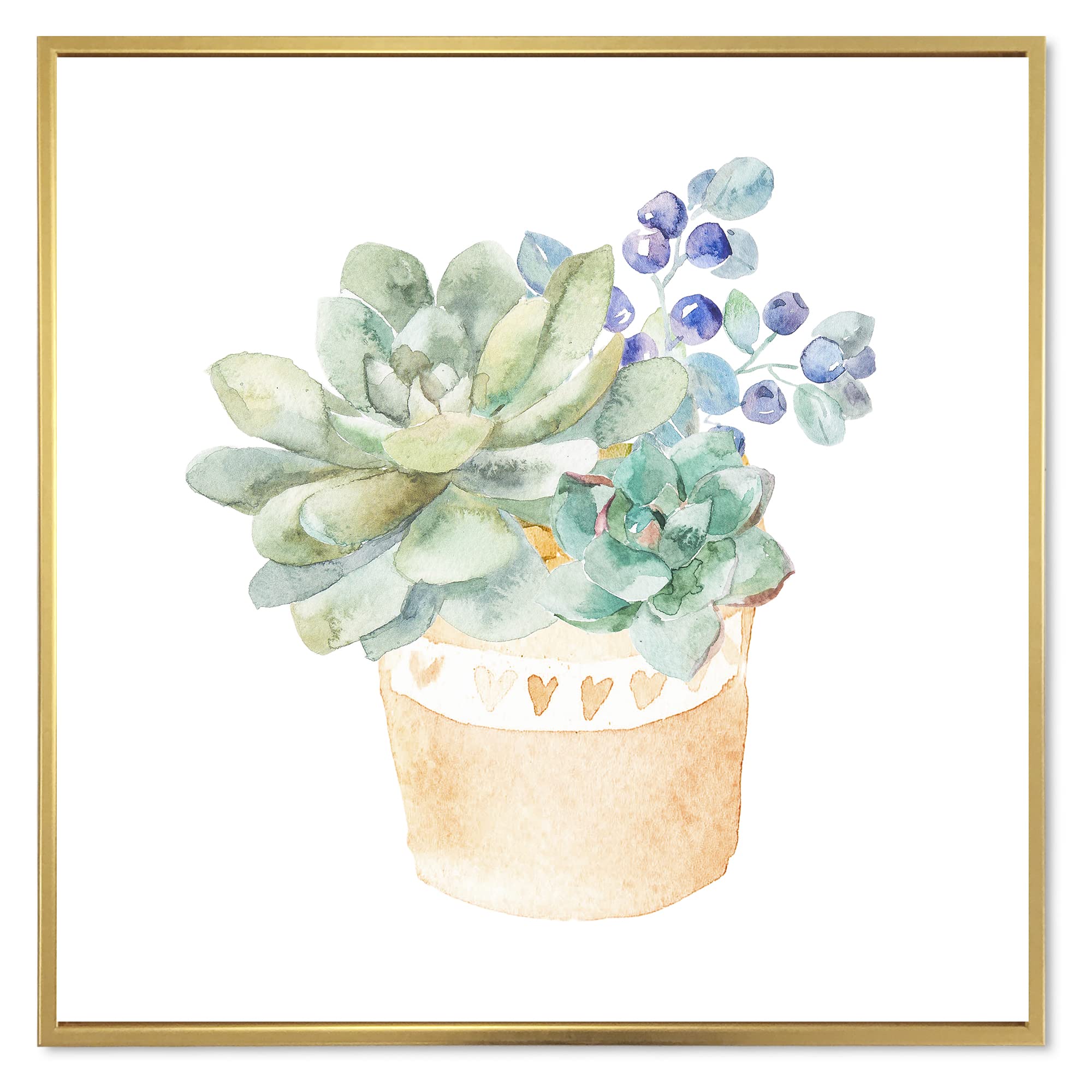 DesignQ Succulent Flower In Terracotta Pot II - Traditional Framed Canvas Wall Art Print | Home Decor for Living Room, Bedroom & Office | Perfect Housewarming Gift