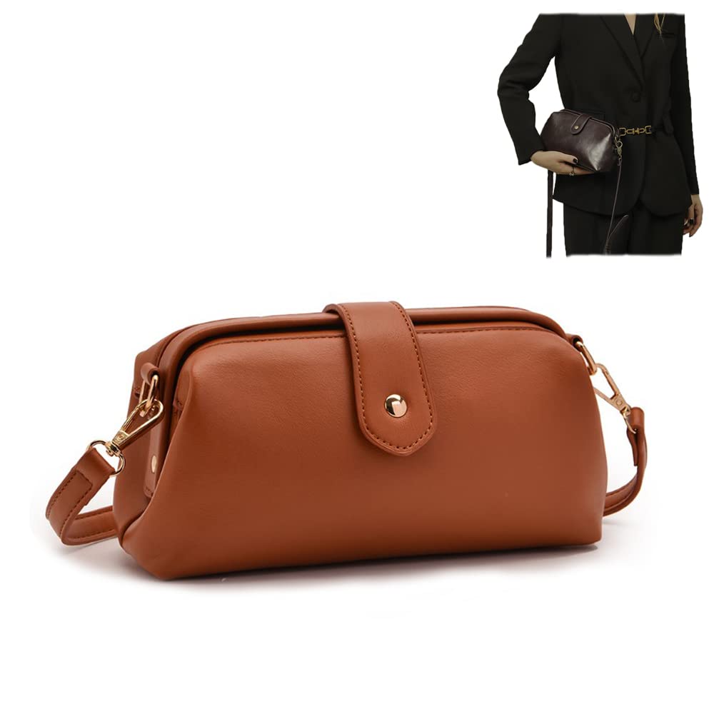 MMTT Premium Genuine Leather Retro Handmade Doctor Bag for Women - Vintage Style Crossbody Shoulder Bag with Unique Opening (Brown) | Perfect for Work, Travel & Everyday Use