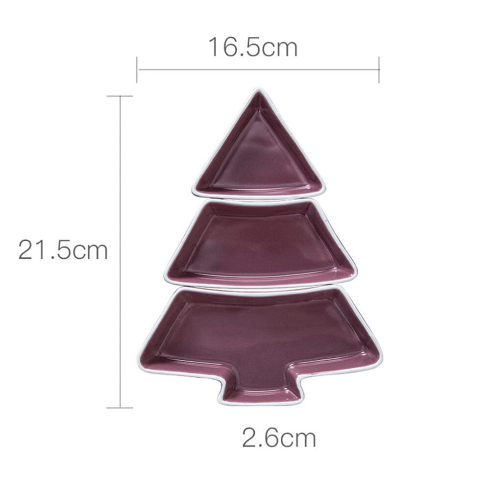 Christmas Tree Shaped Ceramic Snack Platter with Sections - Dried Fruit, Candy, Pastry & Nut Serving Dish for Holiday Parties & Entertaining (Purple)