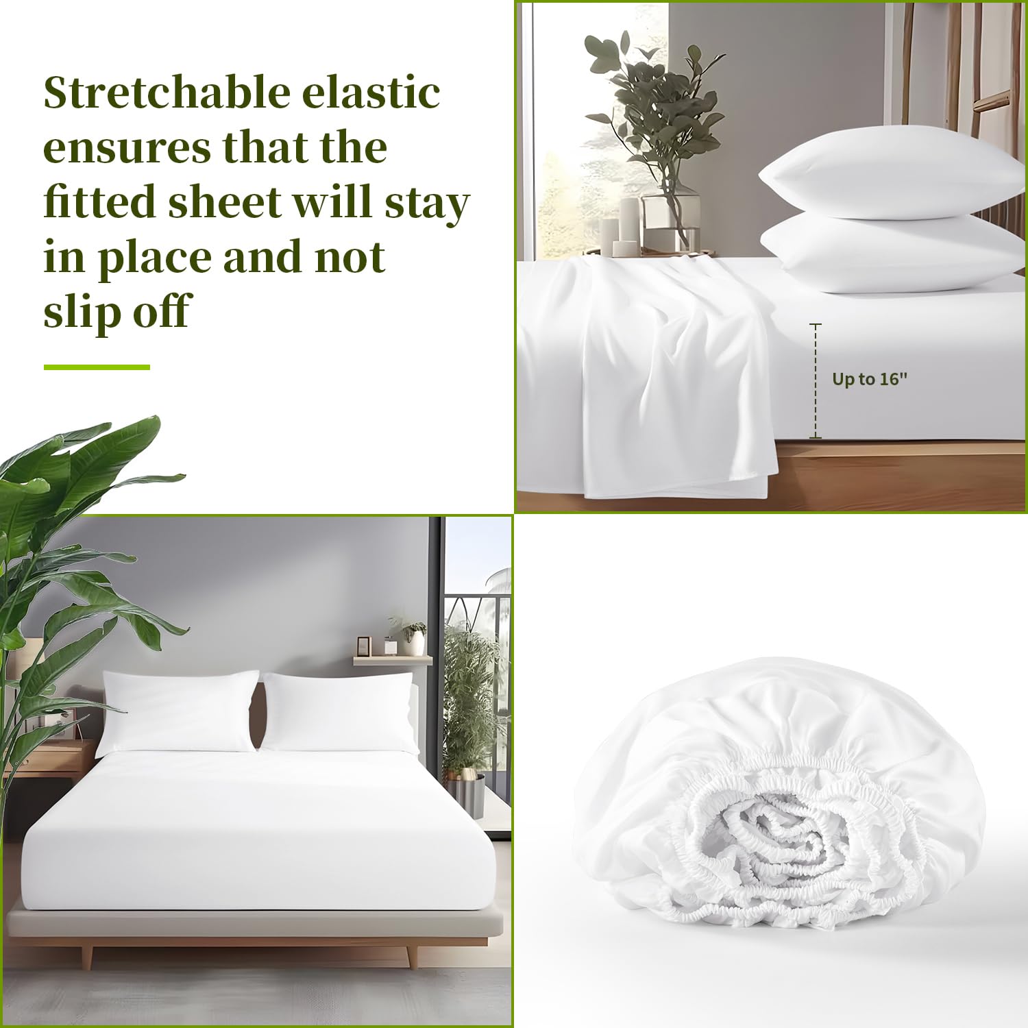 Bamboo Viscose Queen Size Bed Sheets Set of 4 - Ultra Cooling & Silky Soft, 16