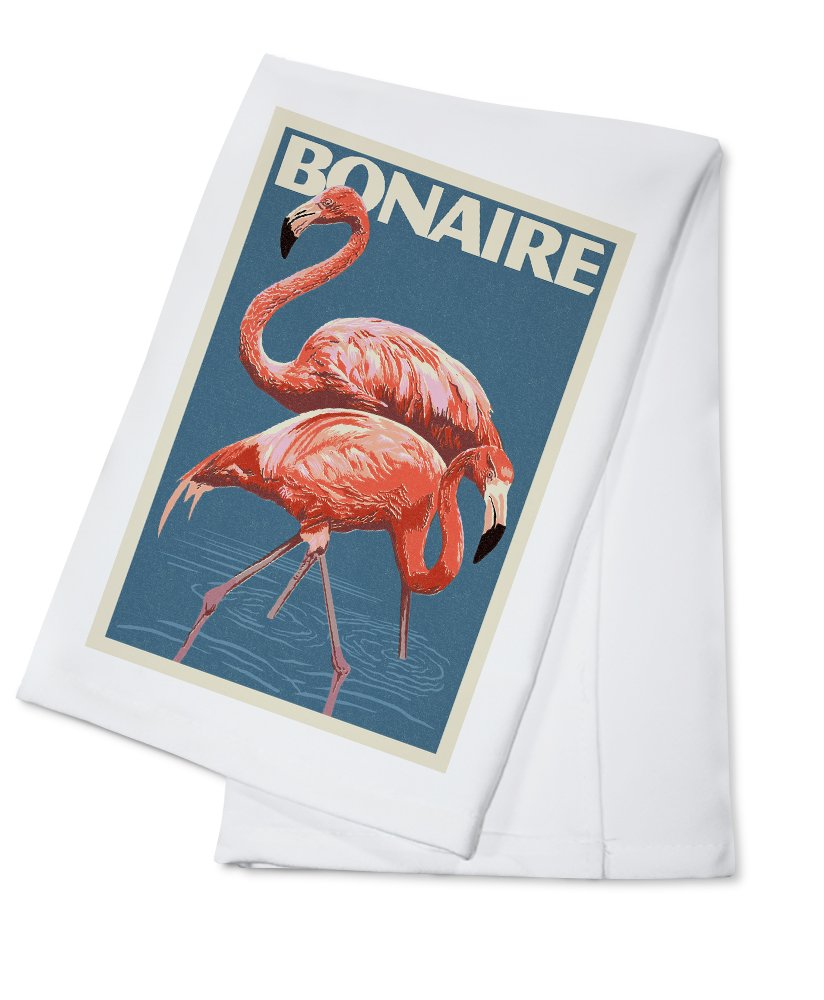 Bonaire Dutch Caribbean Flamingo Letterpress Tea Towel - 100% Cotton Decorative Hand Towel for Kitchen & Home - Perfect for Dish Drying, Gift Giving & Coastal Decor