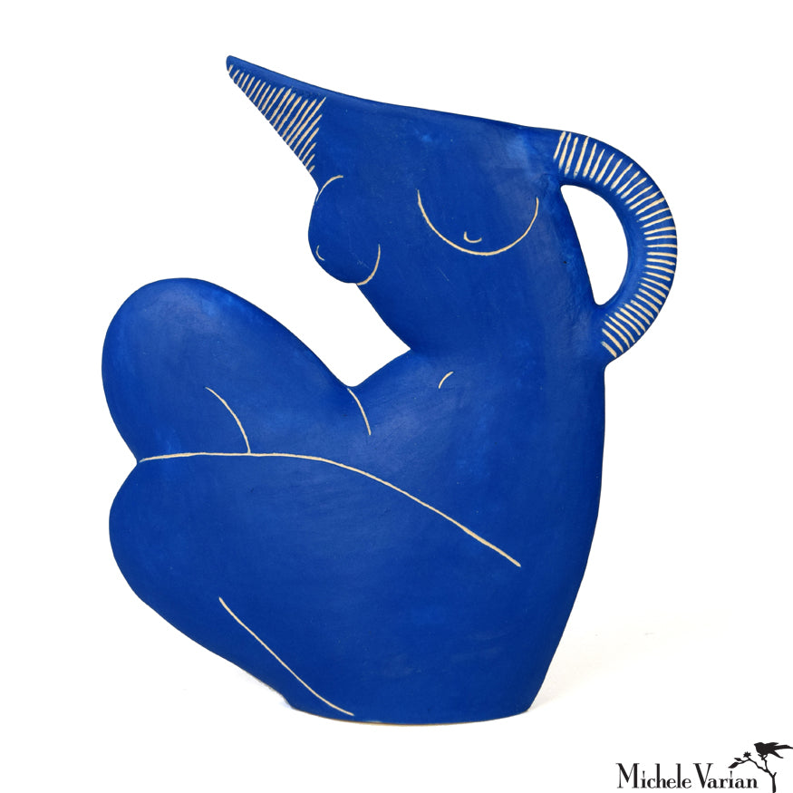 Handmade Blue Ceramic Pitcher - Rustic Earthenware Jug for Water, Milk, or Juice - Perfect for Farmhouse Decor, Kitchen, and Dining Table