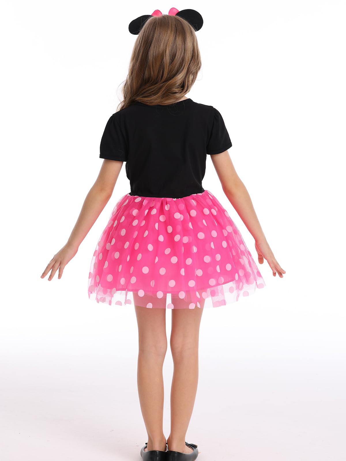 WonderBabe Toddler Girl Polka Dot Princess Dress Costume with Ears Headband - Christmas Birthday Party Outfit for Girls, Halloween Dress Up, Photo Shoot & Special Occasions