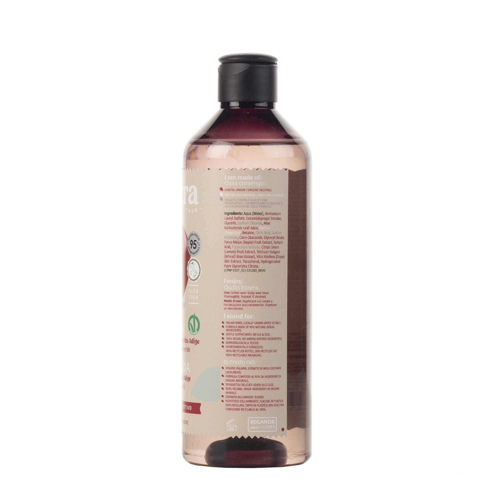 Itinera Protective Body Wash with Apple Extract from Trentino Alto Adige - 12.51 fl oz - Vegan Friendly with Aloe Vera & Glycerin - 95% Natural Ingredients - Hydrating & Soothing for Dry Skin - Perfect for Daily Shower & Sensitive Skin Care