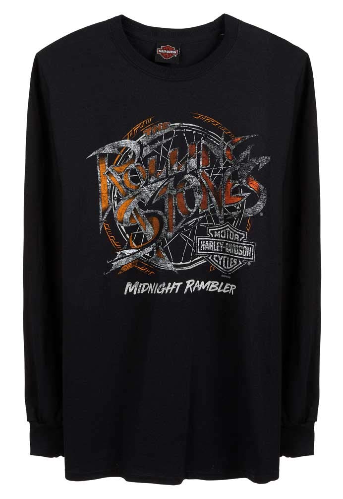Harley-Davidson Men's Rolling Stones Midnight Rambler Black Long Sleeve T-Shirt for Motorcycle Riding & Rock Concerts - Comfortable Cotton Vintage Band Tee