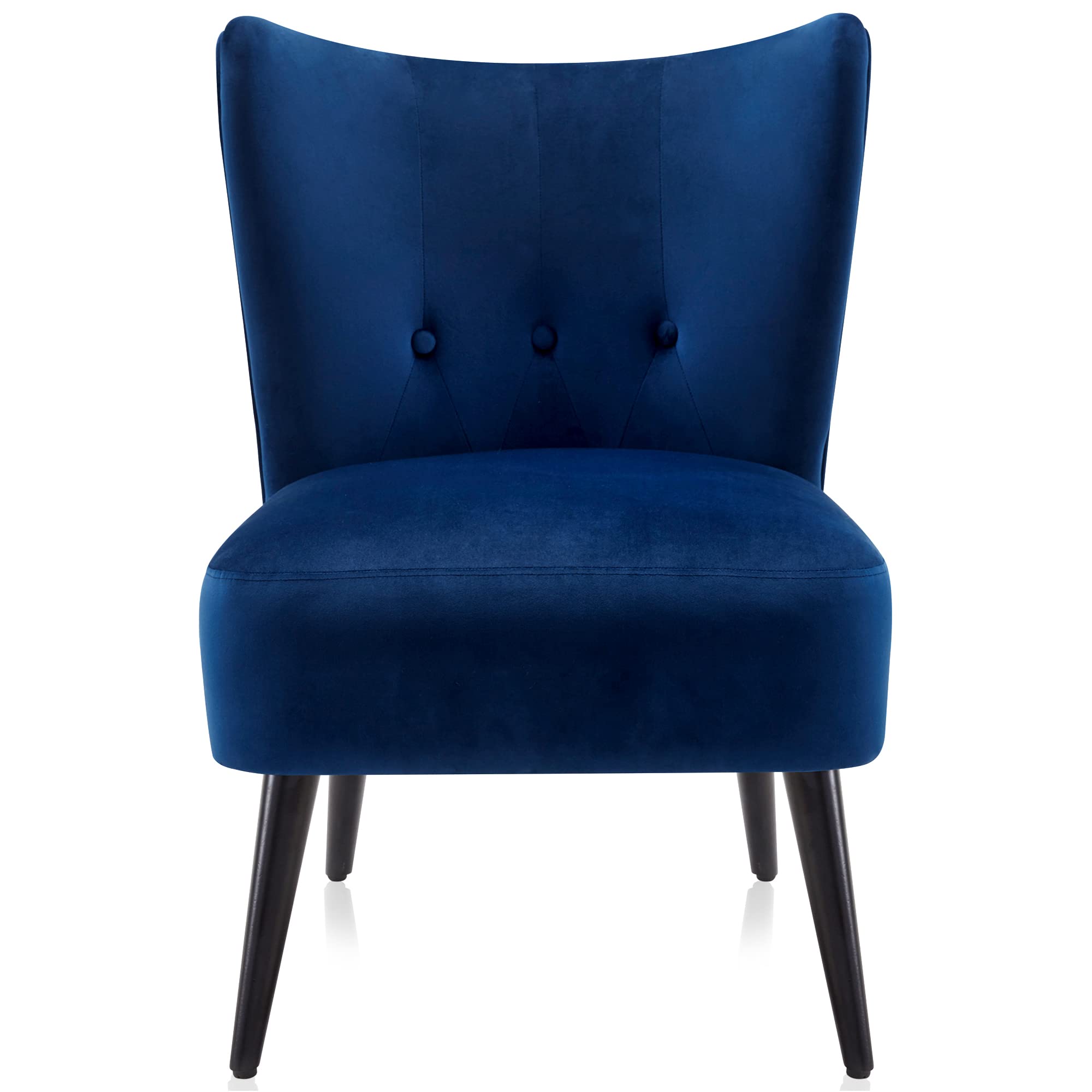BELLEZE Modern Velvet Accent Chair - Wingback Upholstered Reading Chair with Solid Wood Legs, Tufted Button Armless Corner Chair for Living Room, Bedroom, Office - Sheila (Blue) | Perfect for Small Spaces, Reading Nooks & Cozy Home Decor