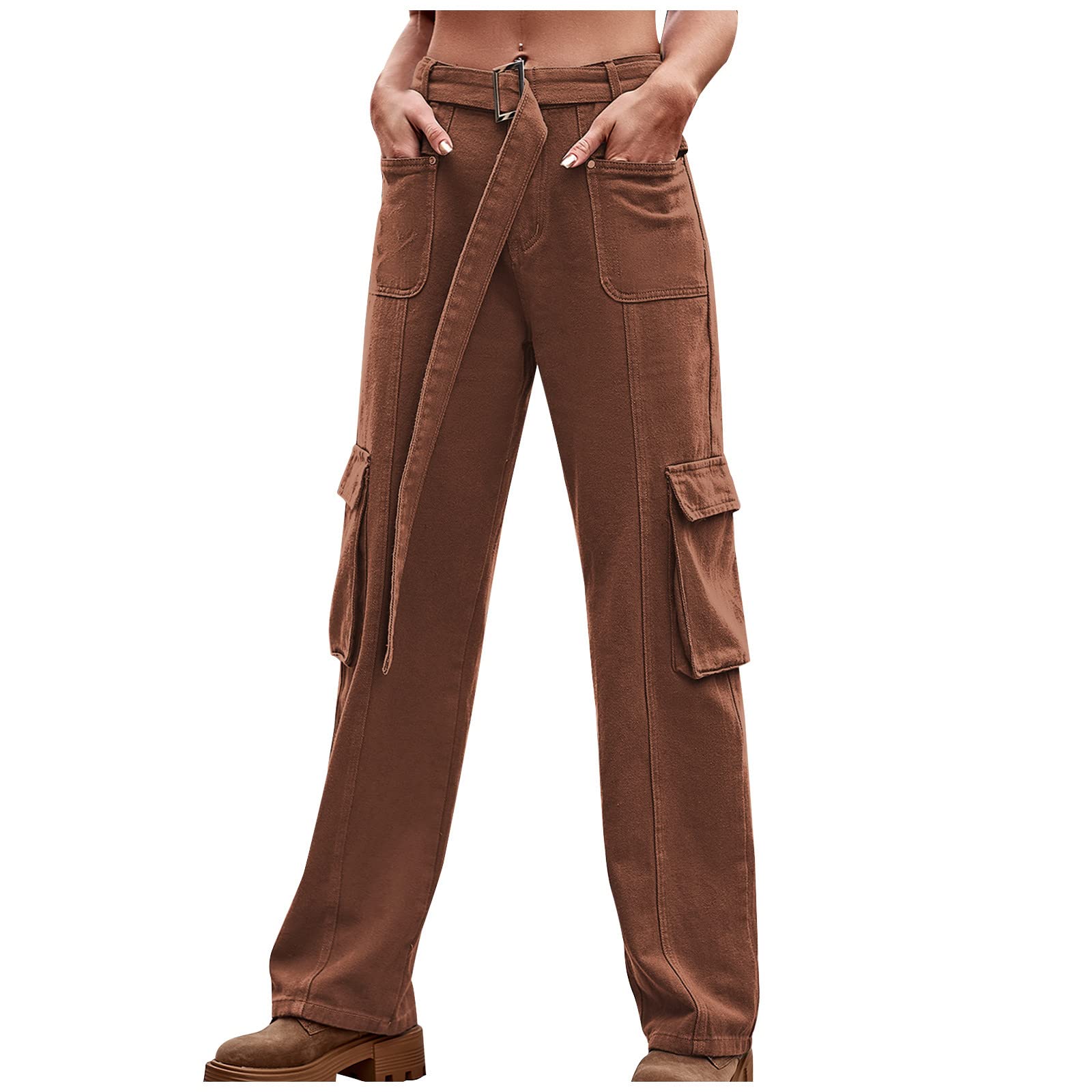 SMIDOW Women's Y2K Baggy Cargo Pants - High Waisted Straight Leg Jeans with Multiple Pockets for Business, Work & Casual Wear | Trendy Street Style Outfits & Office Fashion