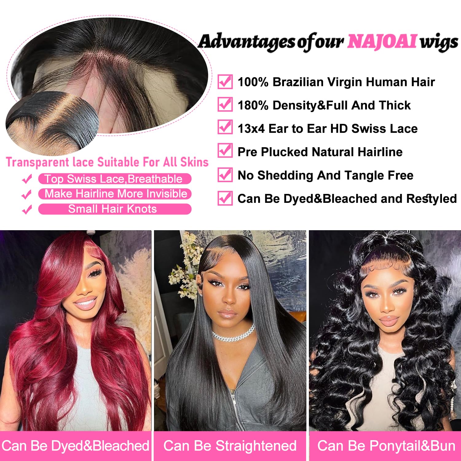 13x4 HD Lace Front Wigs Human Hair - 26 Inch Body Wave Pre Plucked 180 Density Virgin Hair - Perfect for Daily Wear, Cosplay & Special Occasions