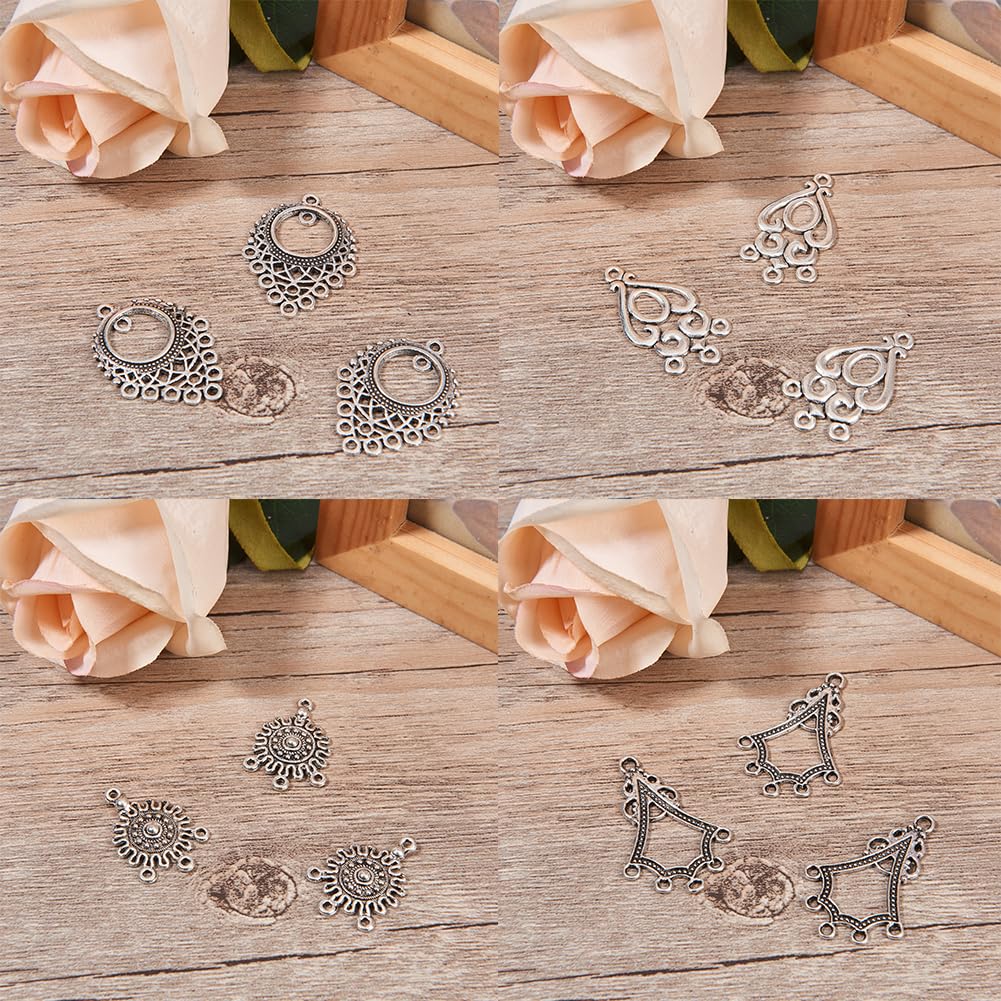 SUNNYCLUE 64Pcs Tibetan Style Earring Charms - Antique Silver Jewelry Connectors for DIY Earrings, Necklaces & Bracelets - Perfect for Boho, Ethnic & Handmade Jewelry Making