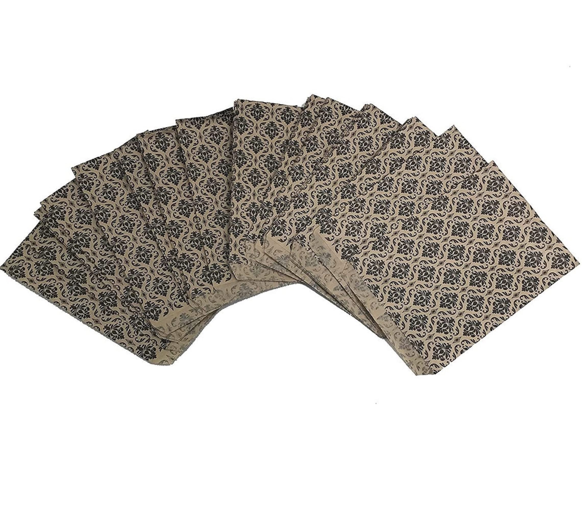 200 Pack Brown & Black Damask Paper Gift Bags 6x9 Inches - Bulk Tote Bags for Shopping, Parties, Weddings & Retail Packaging | Eco-Friendly & Elegant Design