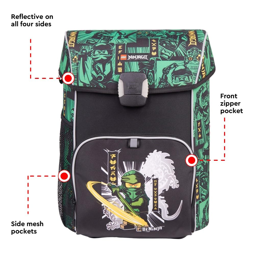 SKANDO BAGS Lego NINJAGO Backpack Set for Boys & Girls from 1st Grade (6 Years Old) - 6-Piece School Essentials: Backpack, Pencil Case (Pre-filled), Gym Bag, Small Backpack, Wallet & Sports Bag - Green | Perfect for School, Travel & Outdoor Activities