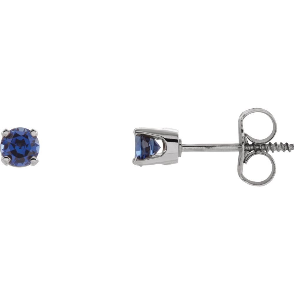 14K White Gold Plated Simulated Blue Sapphire Stud Earrings for Women - Elegant Polished Jewelry Gift for Birthday, Anniversary & Special Occasions