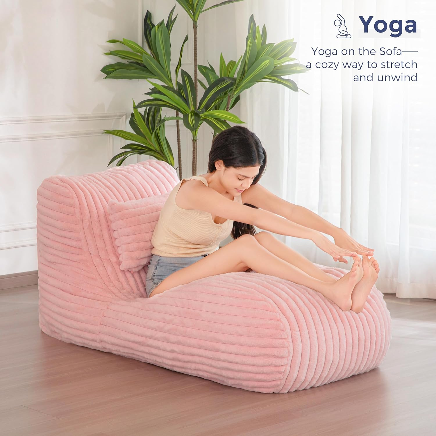 MAXYOYO Ergonomic Chaise Lounge Chair with Pillow - Soft Velvet Fabric Floor Sofa for Bedroom & Living Room - Pink Fainting Couch | Perfect for Relaxing, Reading & Napping in Style
